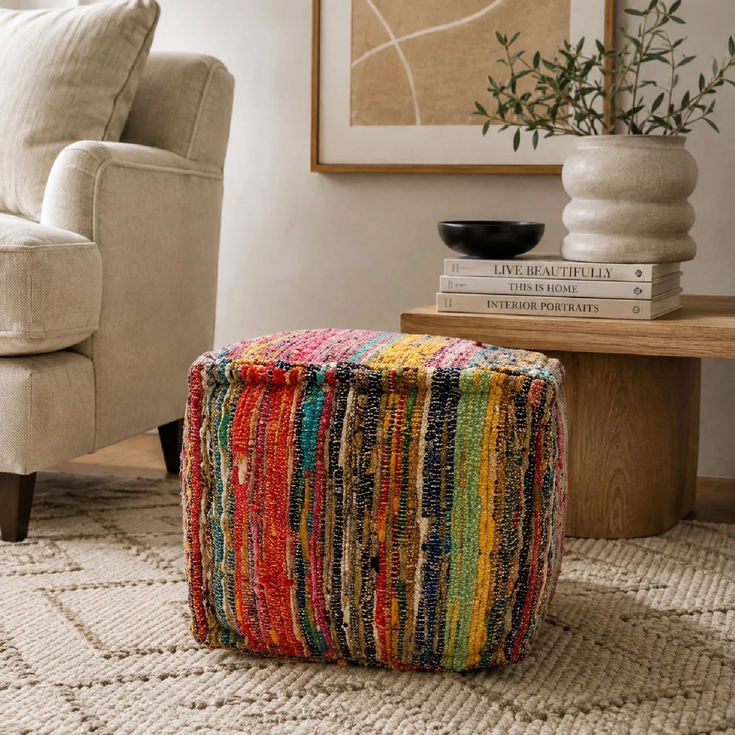 Luxury Upholstered Modern Multicolor Fabric Ottoman European Style for Villa
