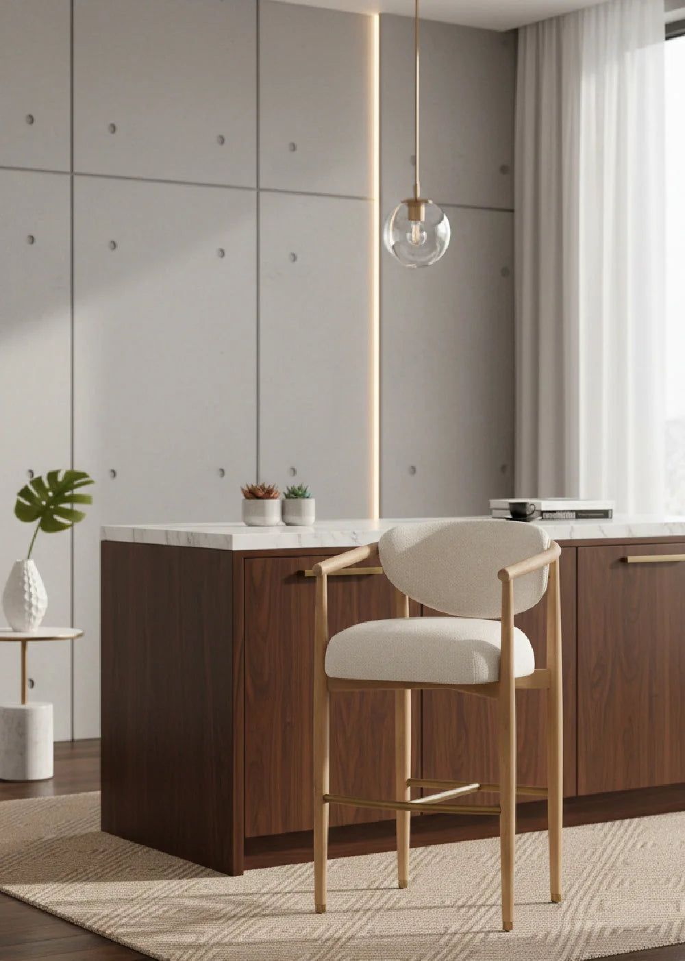 Luxury Upholstered Modern Oak Bar Stool European Style for Villa