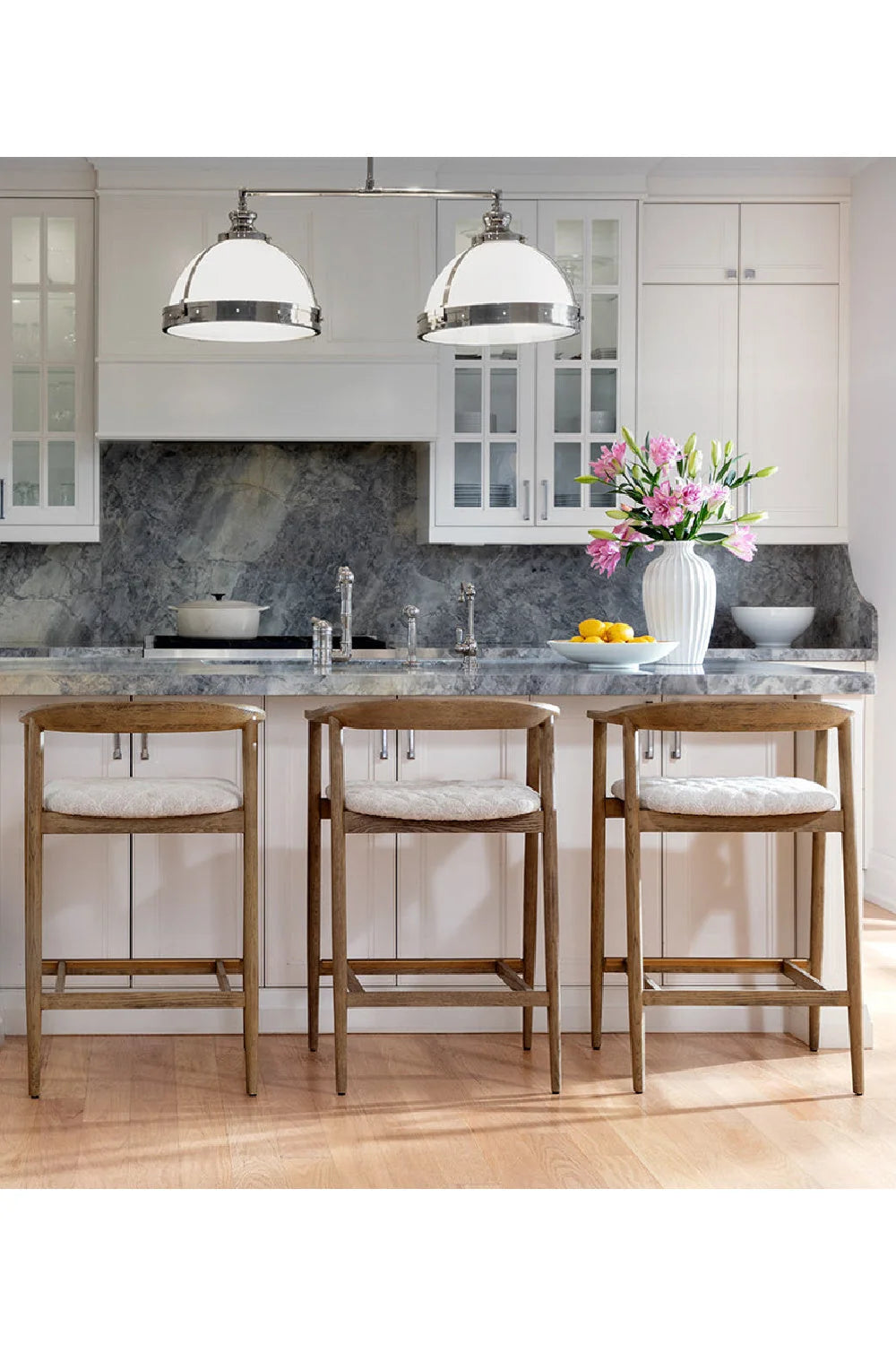 Luxury Upholstered Modern Oak Counter Stool European Style for Villa