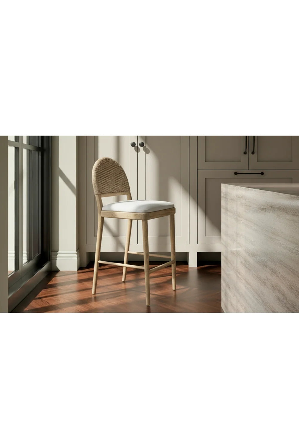 Luxury Upholstered Modern Oak Counter Stool European Style for Villa