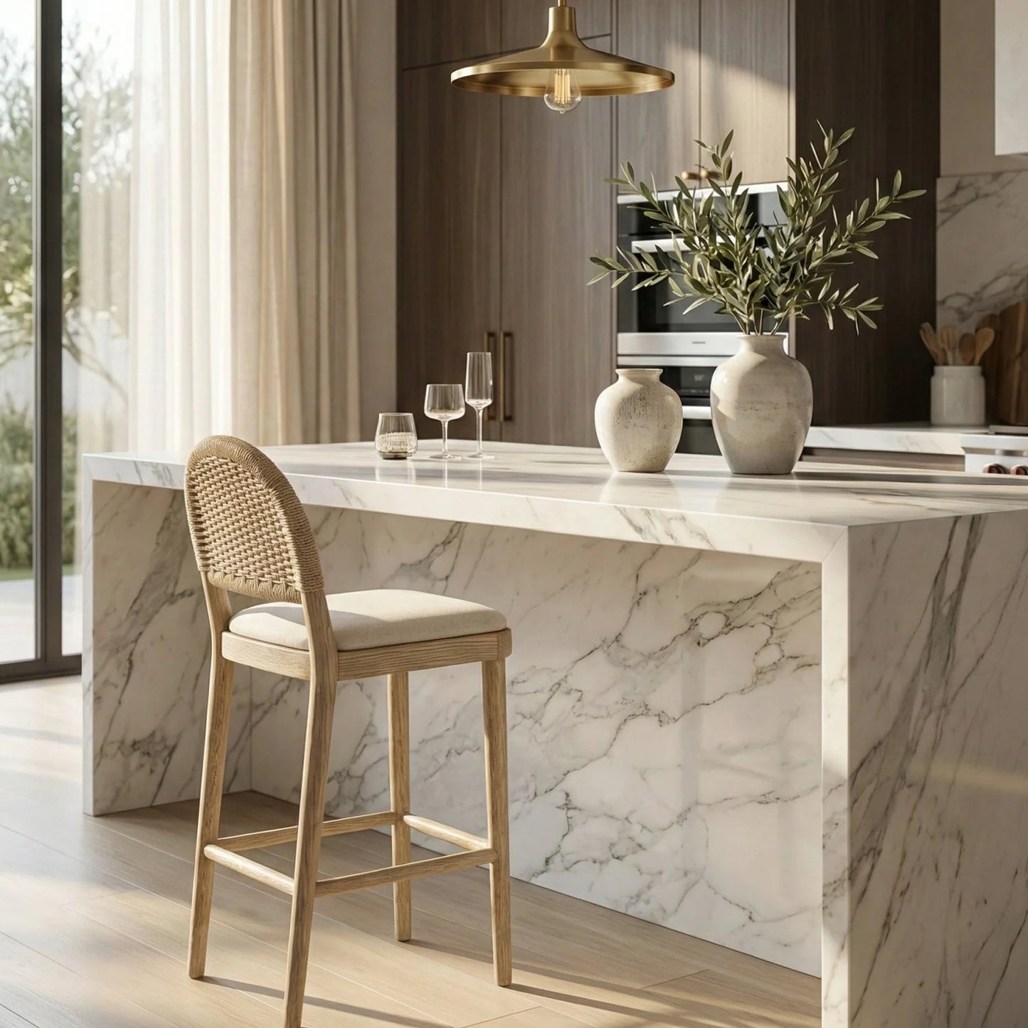 Luxury Upholstered Modern Oak Counter Stool European Style for Villa