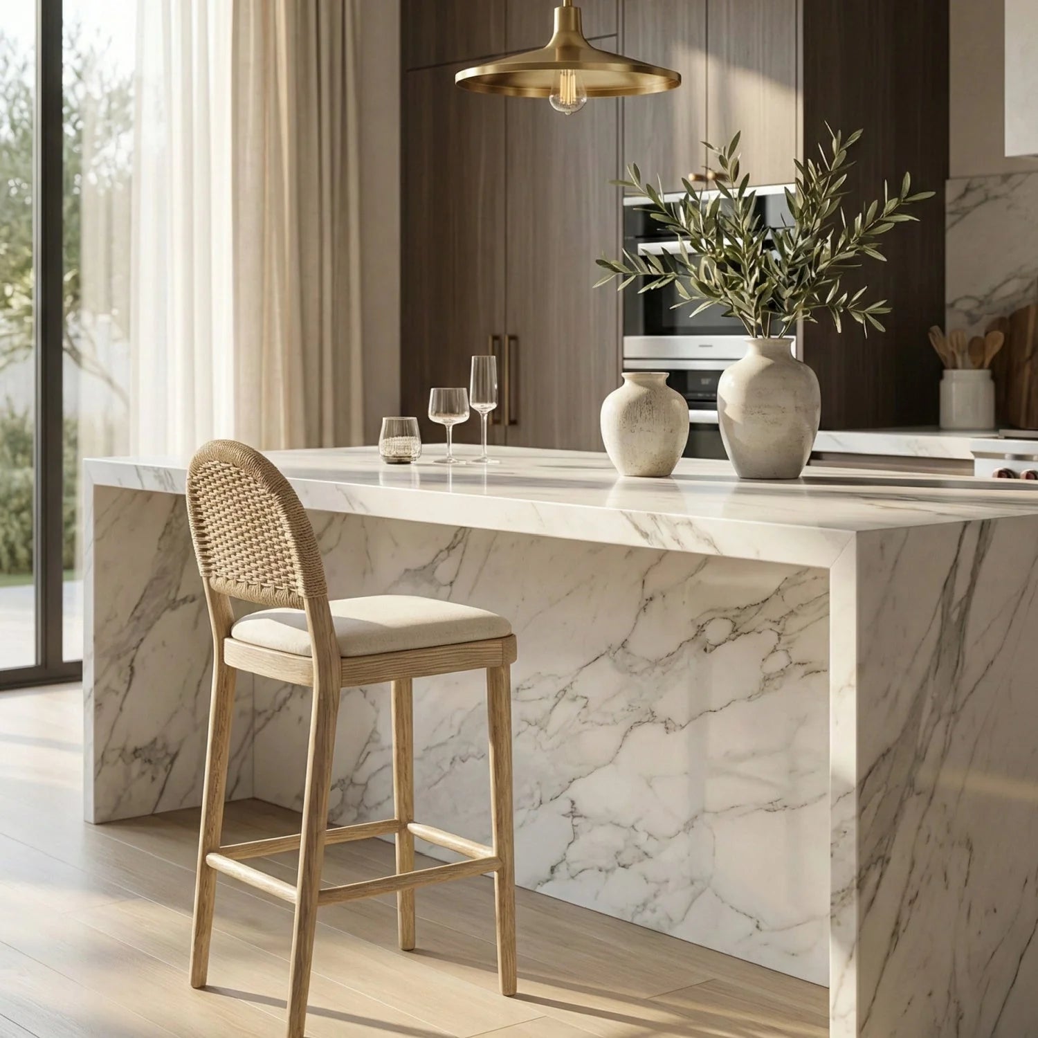 Luxury Upholstered Modern Oak Counter Stool European Style for Villa