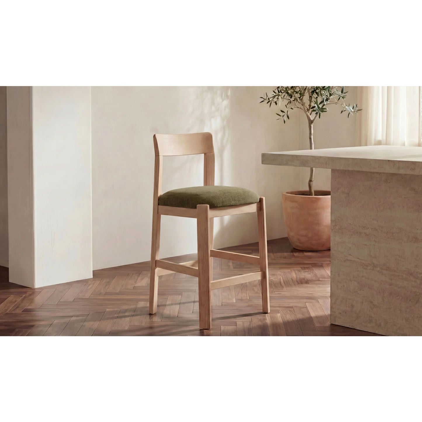 Luxury Upholstered Modern Oak Counter Stool European Style for Villa