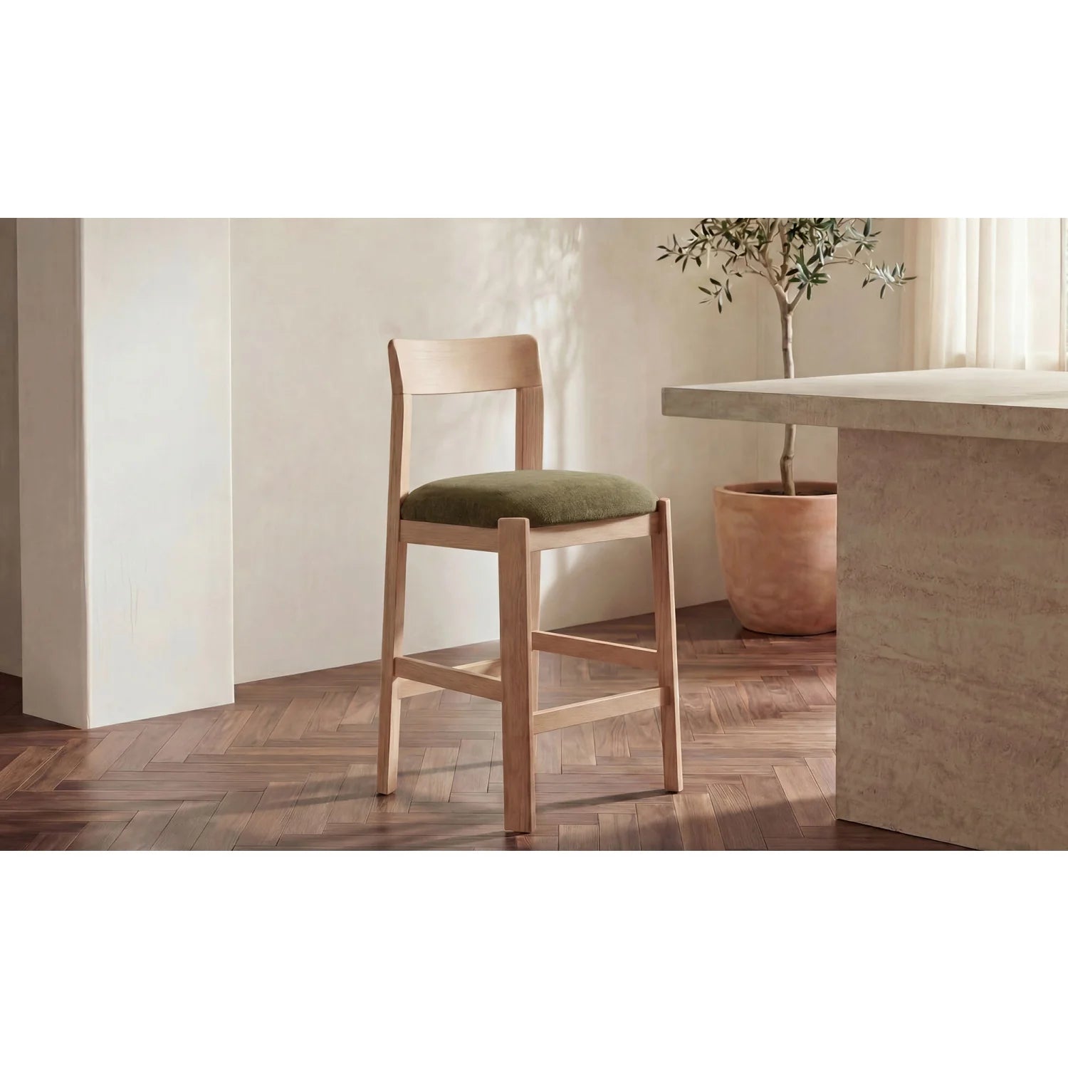 Luxury Upholstered Modern Oak Counter Stool European Style for Villa