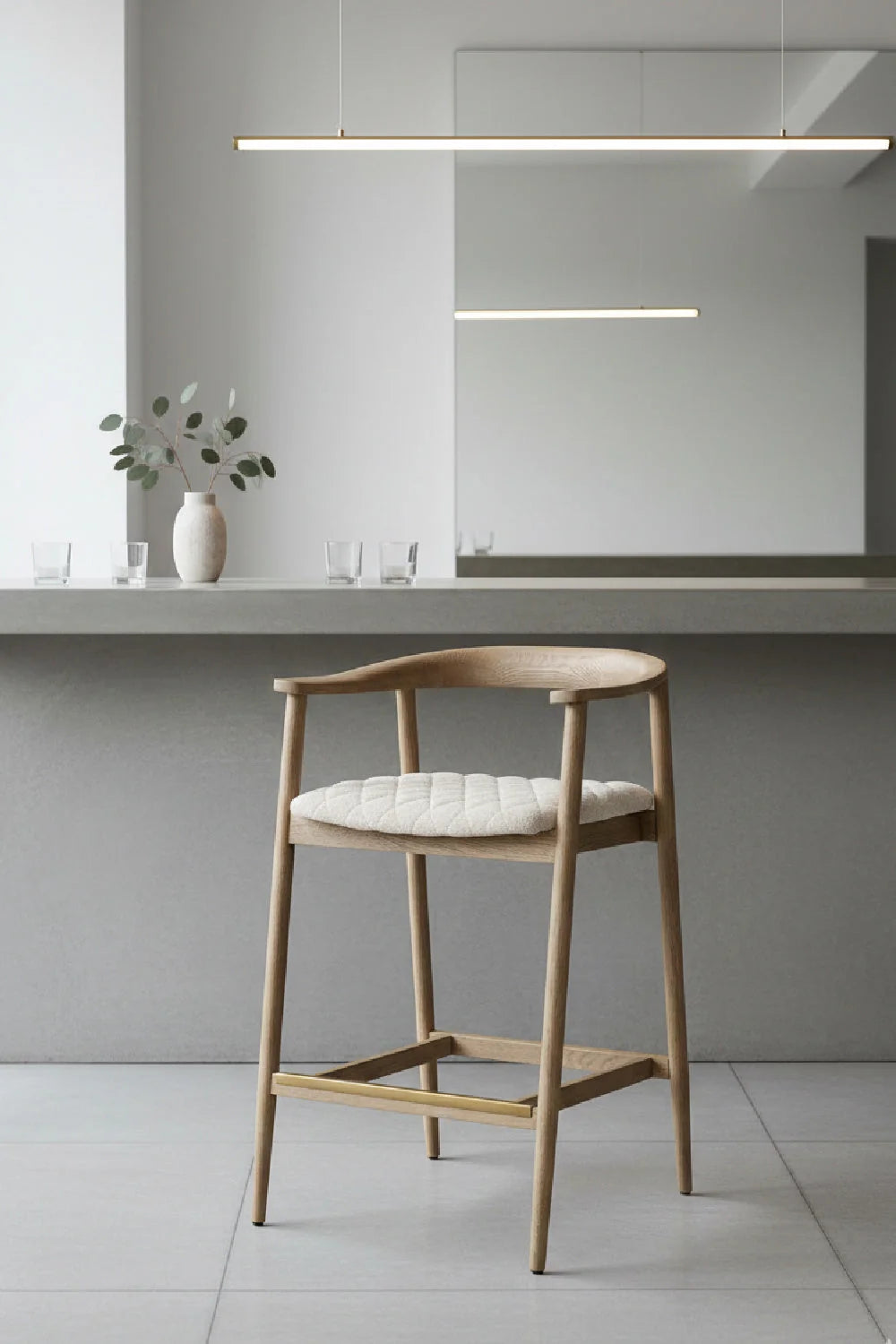 Luxury Upholstered Modern Oak Counter Stool European Style for Villa