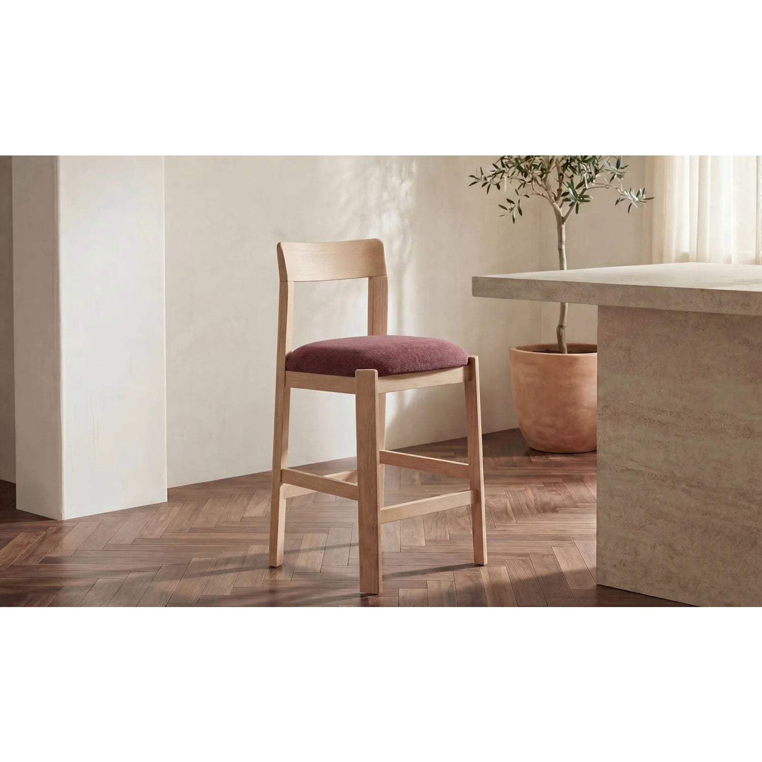 Luxury Upholstered Modern Oak Counter Stool European Style for Villa