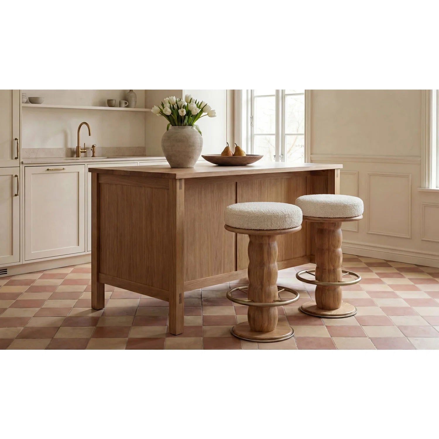 Luxury Upholstered Modern Oak Swivel Counter Stool European Style for Villa