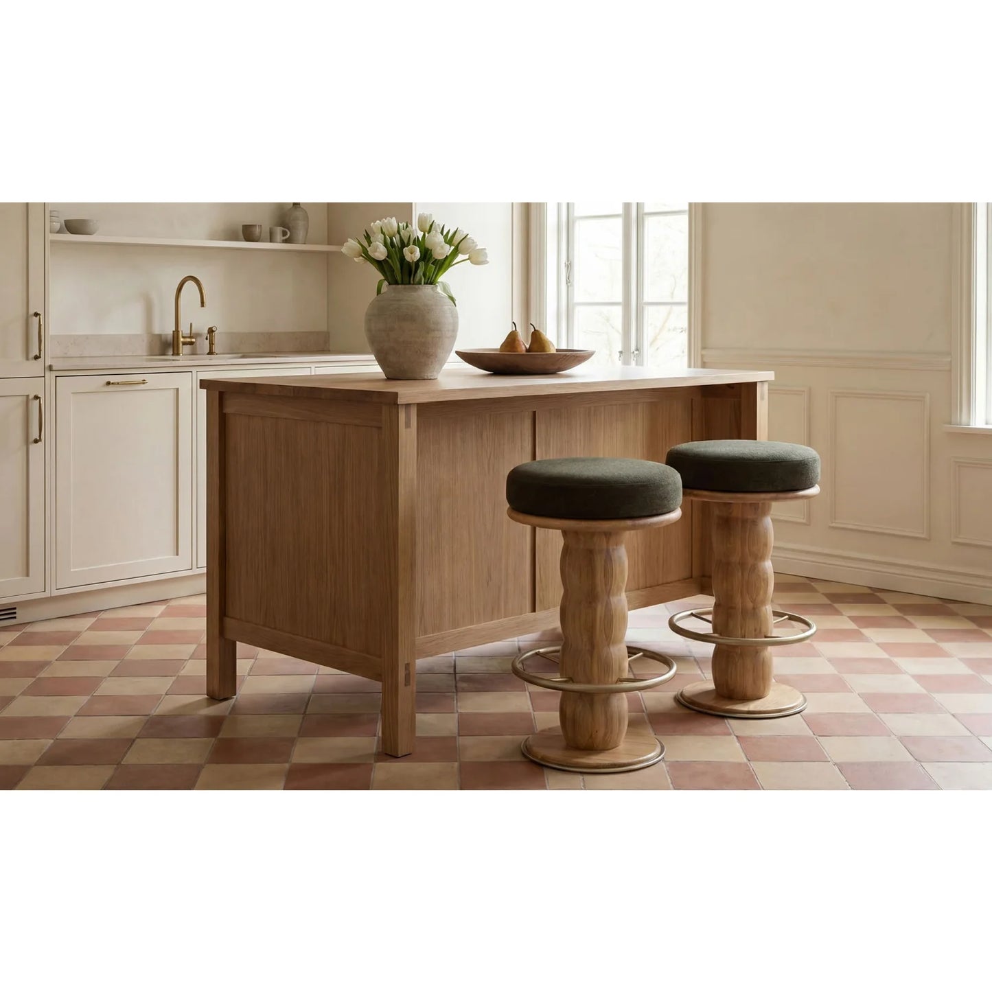 Luxury Upholstered Modern Oak Swivel Counter Stool European Style for Villa