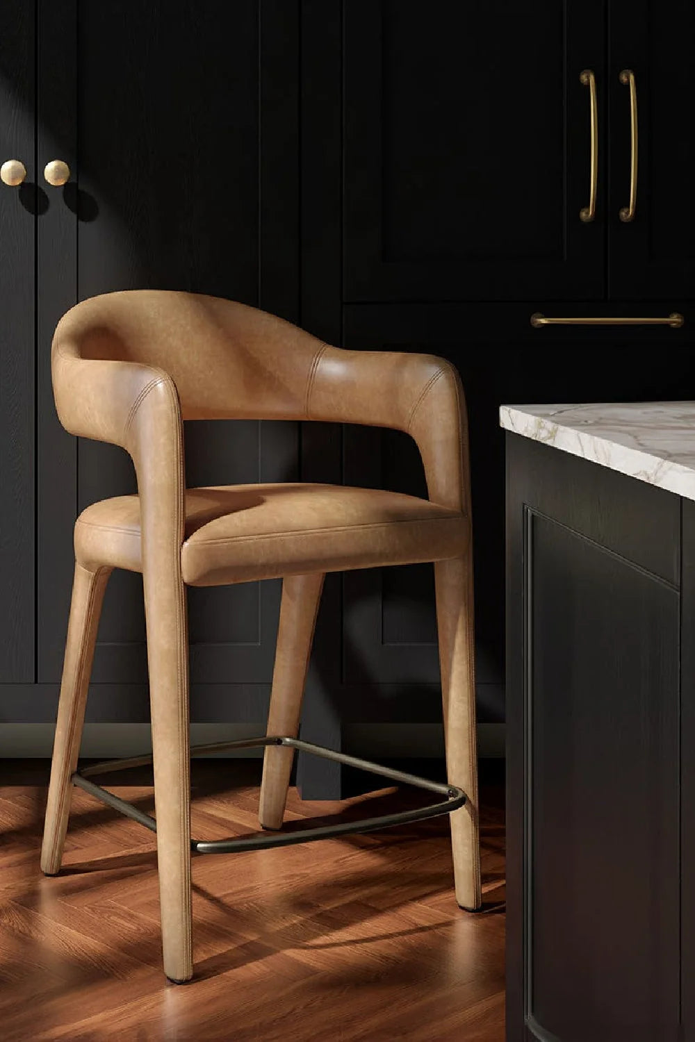 Luxury Upholstered Modern Open Barrel Counter Stool European Style for Villa
