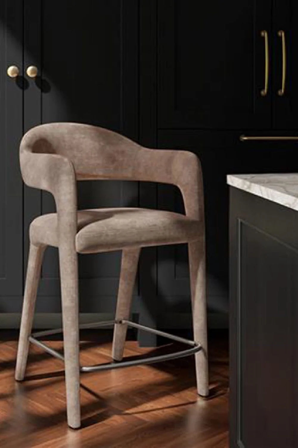 Luxury Upholstered Modern Open Barrel Counter Stool European Style for Villa