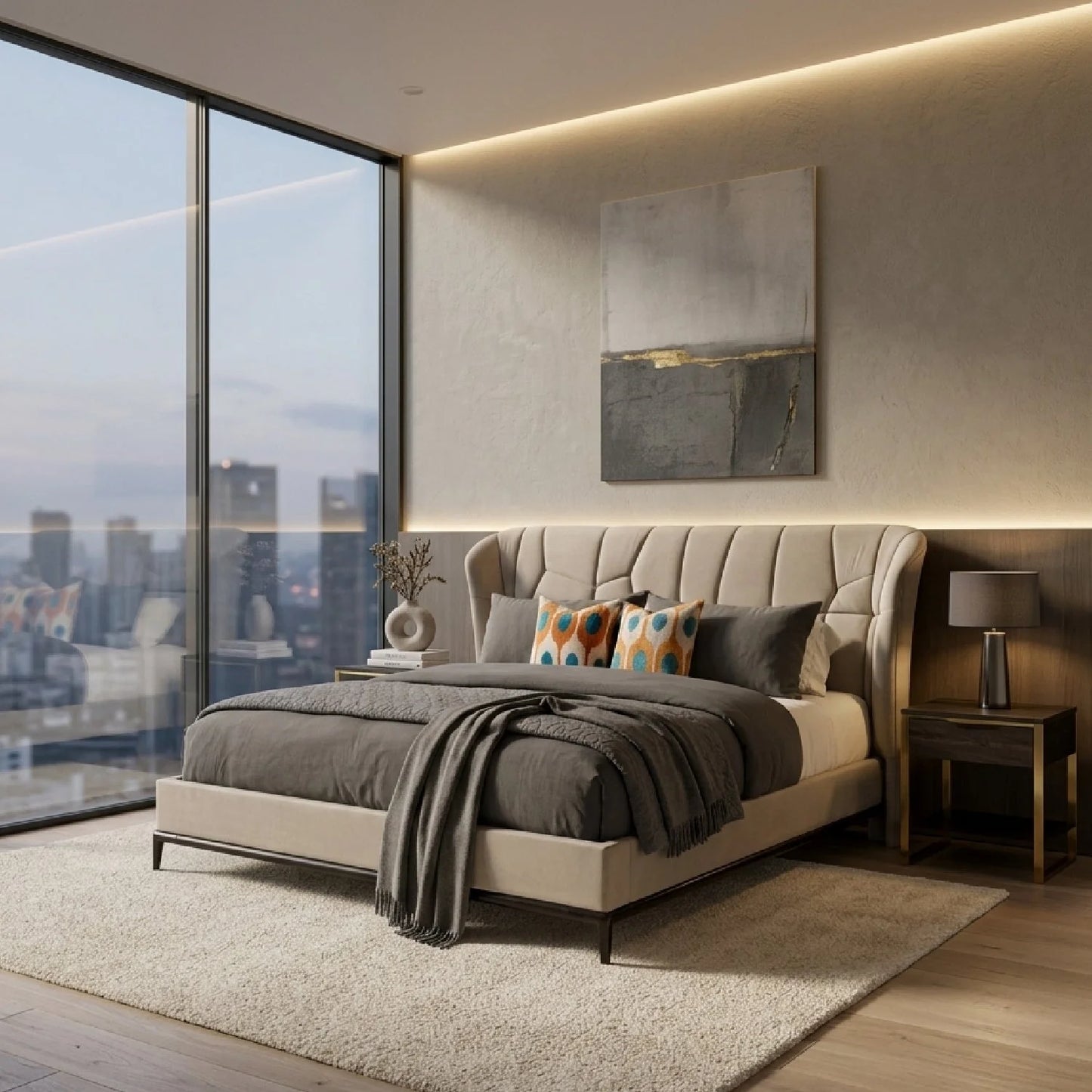 Luxury Upholstered Modern Quilted Bed European Style for Villa