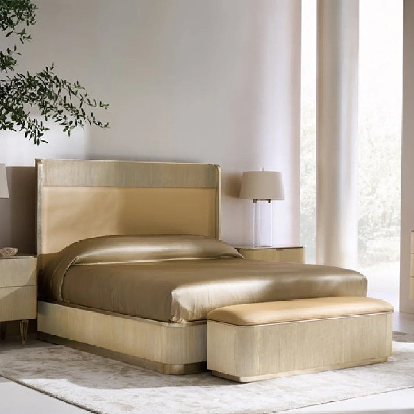 Luxury Upholstered Modern Reeded King Bed European Style for Villa