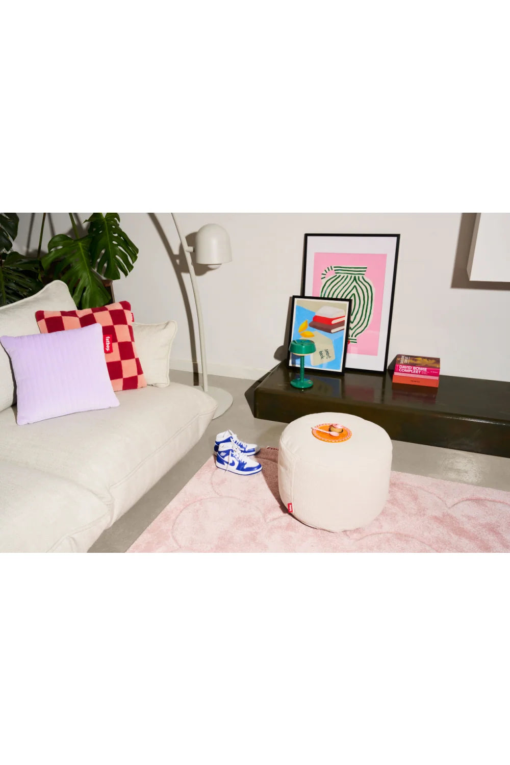 Luxury Upholstered Modern Ribcord Pouf European Style for Villa