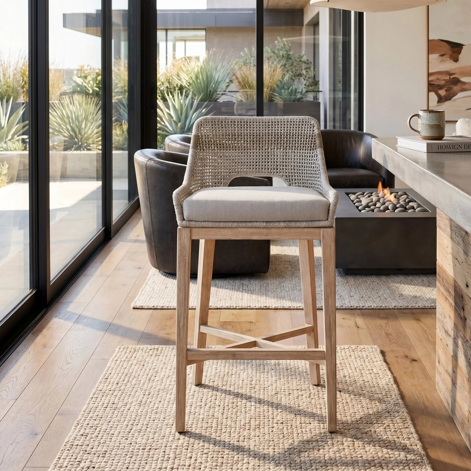 Luxury Upholstered Modern Rope Bar Stool European Style for Villa