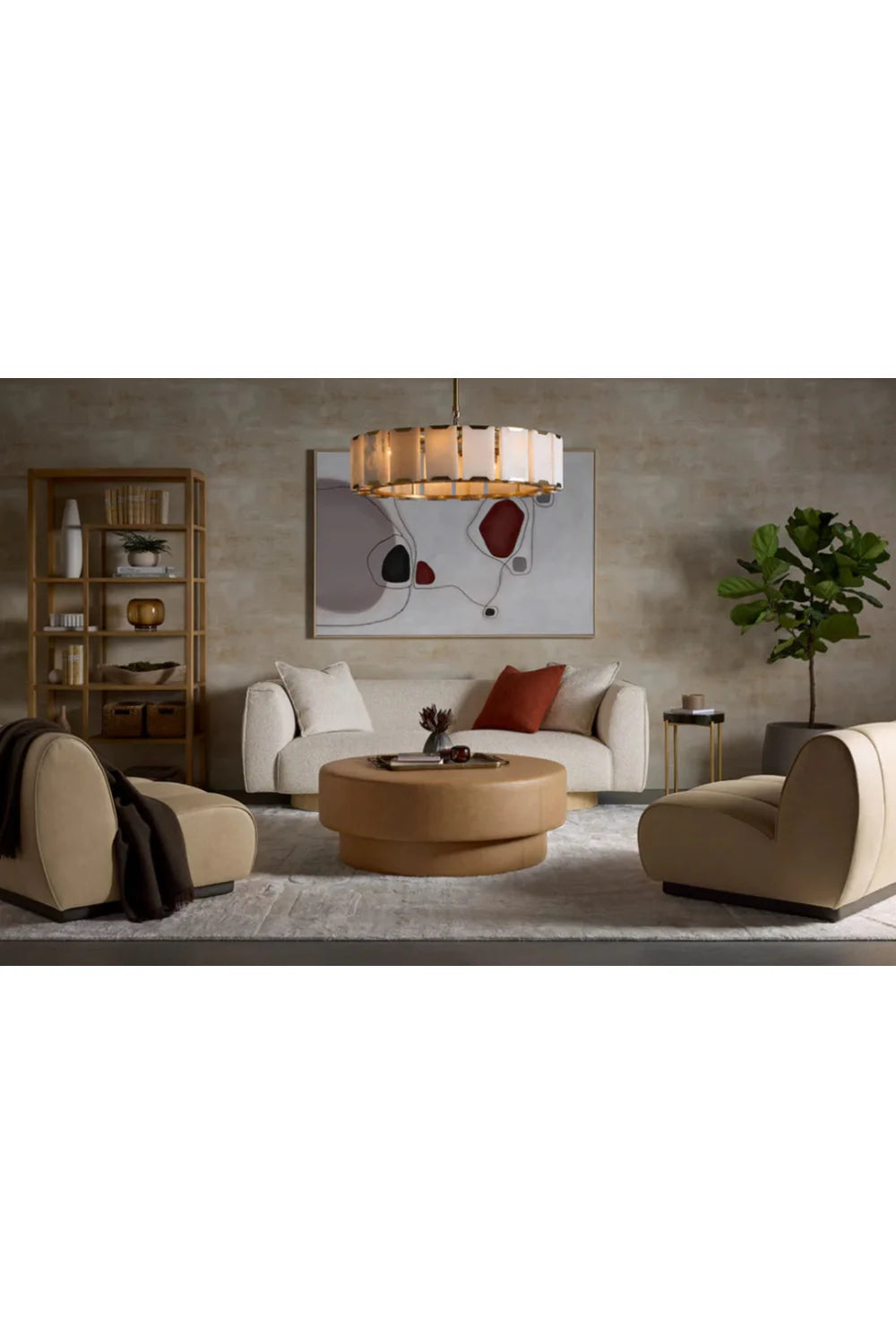 Luxury Upholstered Modern Round Ottoman European Style for Villa