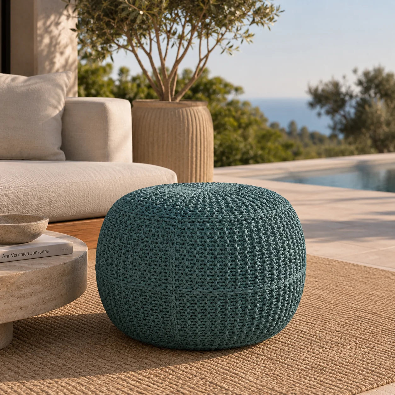 Luxury Upholstered Modern Round Ottoman European Style for Villa