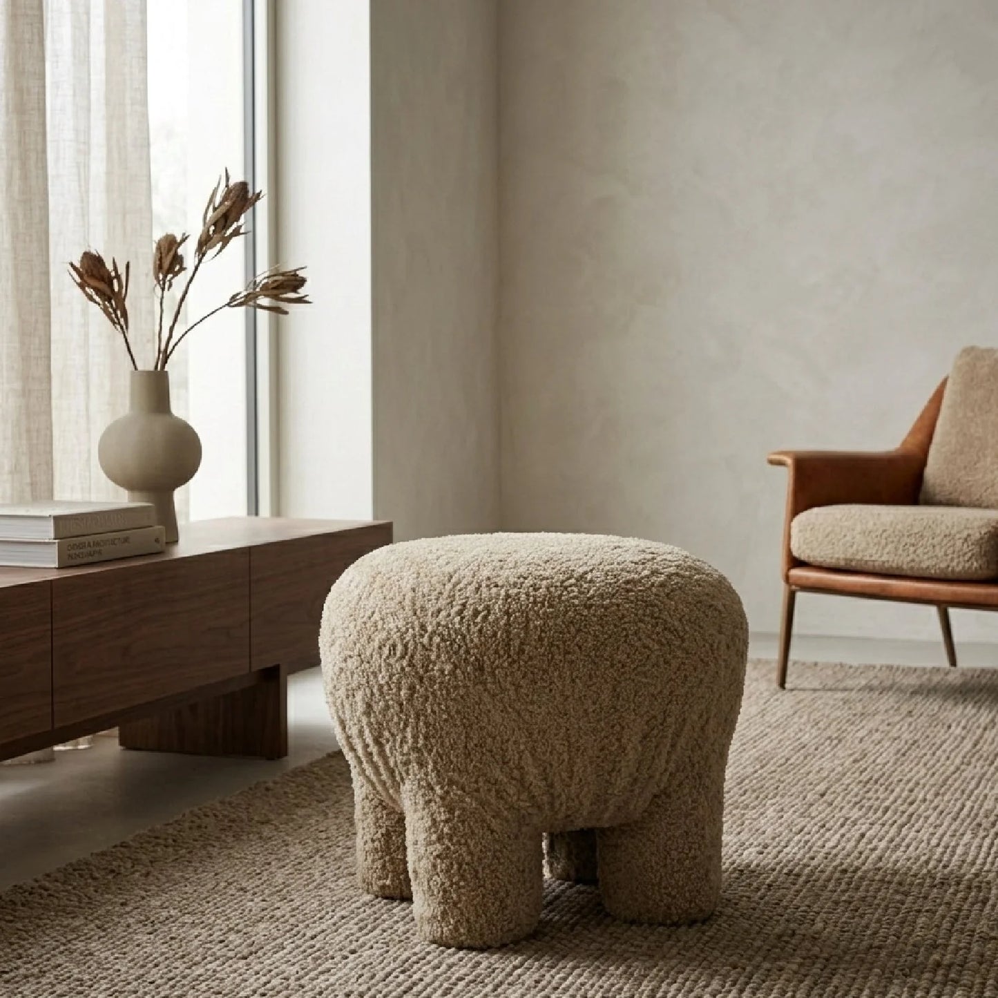 Luxury Upholstered Modern Round Ottoman European Style for Villa