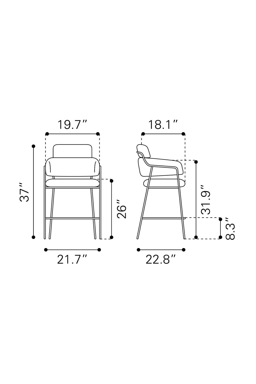Luxury Upholstered Modern Shearling Counter Stool European Style for Villa