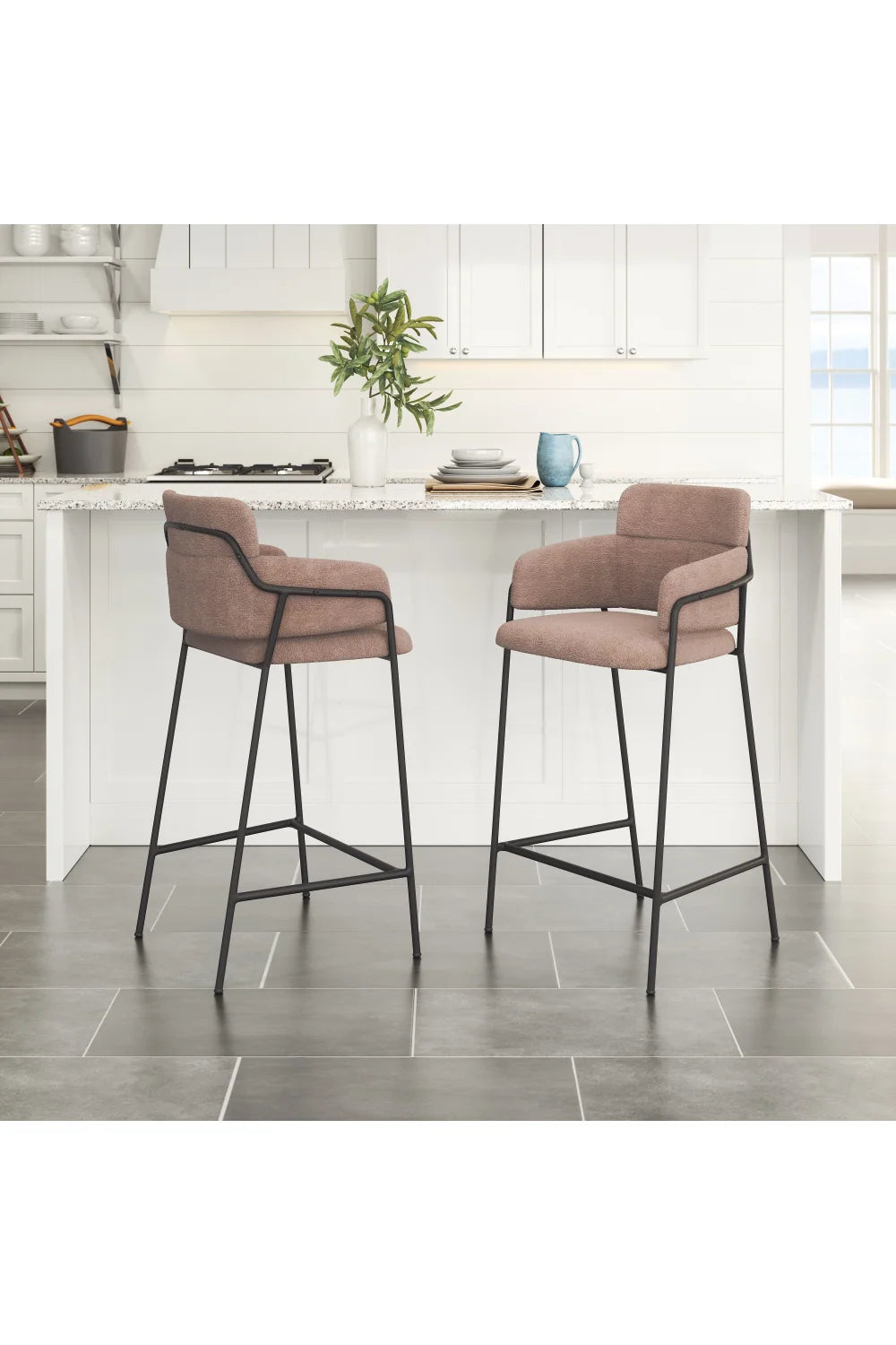 Luxury Upholstered Modern Shearling Counter Stool European Style for Villa