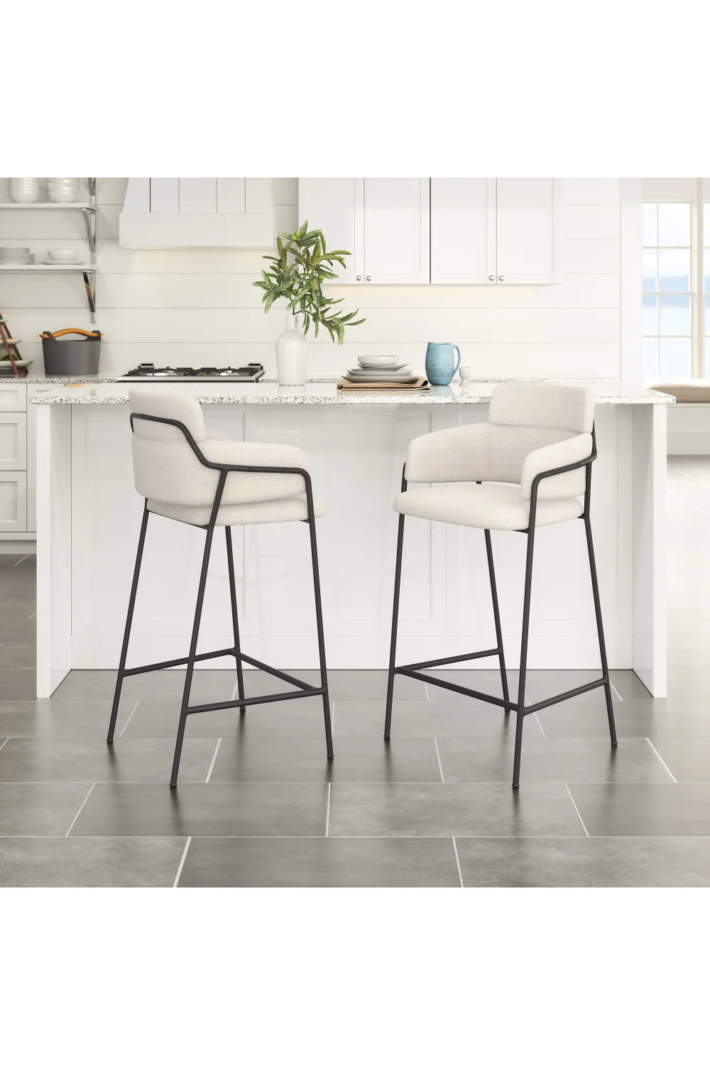Luxury Upholstered Modern Shearling Counter Stool European Style for Villa