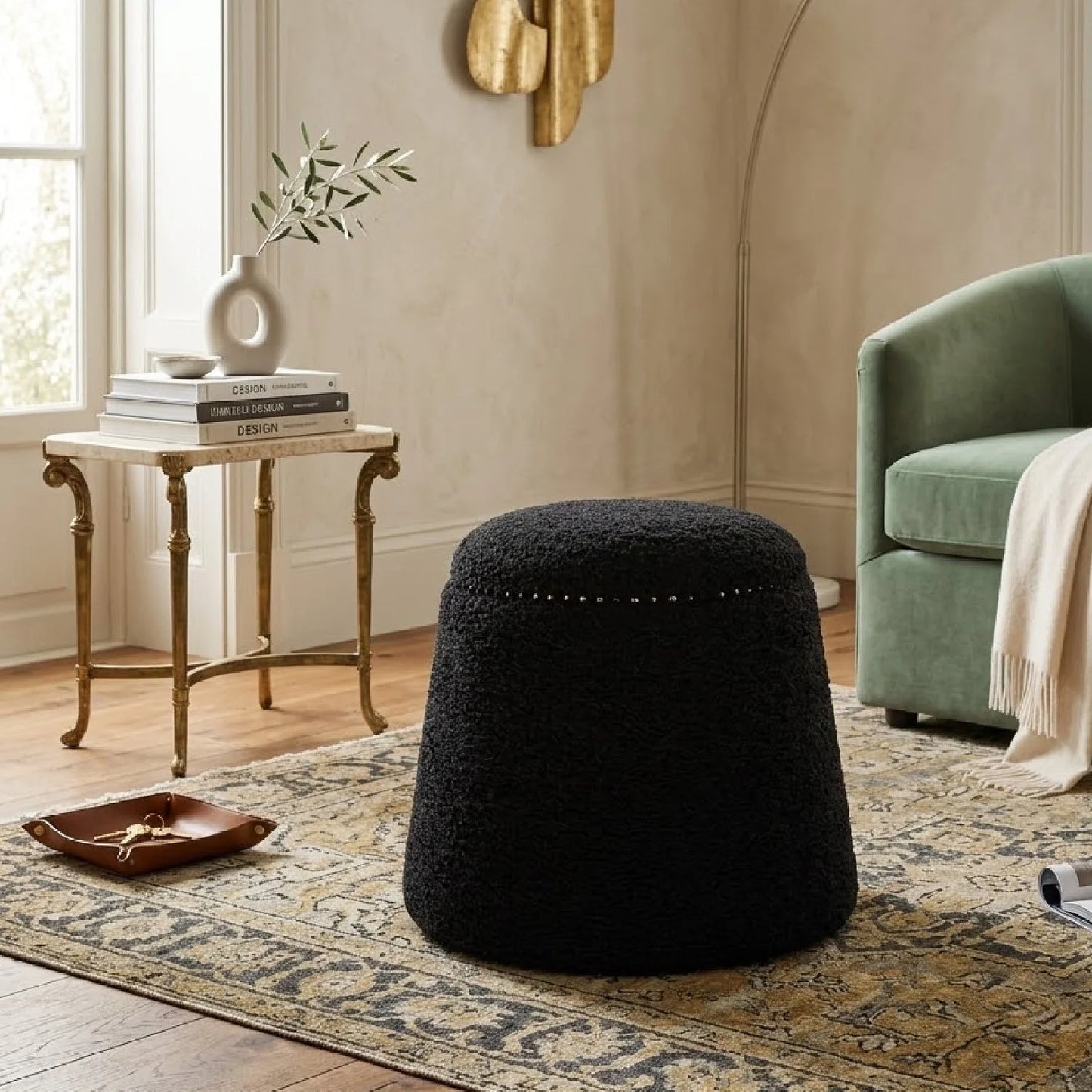 Luxury Upholstered Modern Shearling Ottoman European Style for Villa
