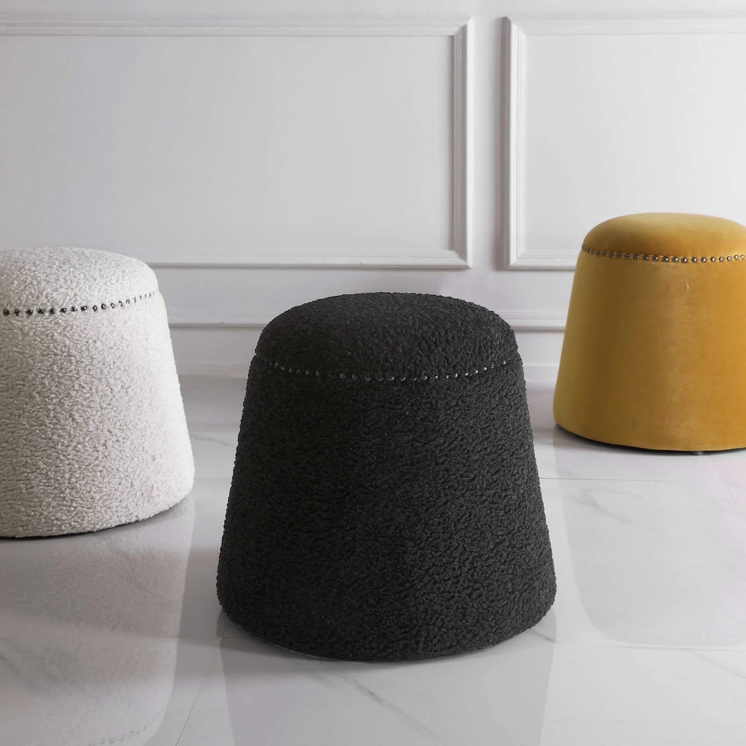 Luxury Upholstered Modern Shearling Ottoman European Style for Villa