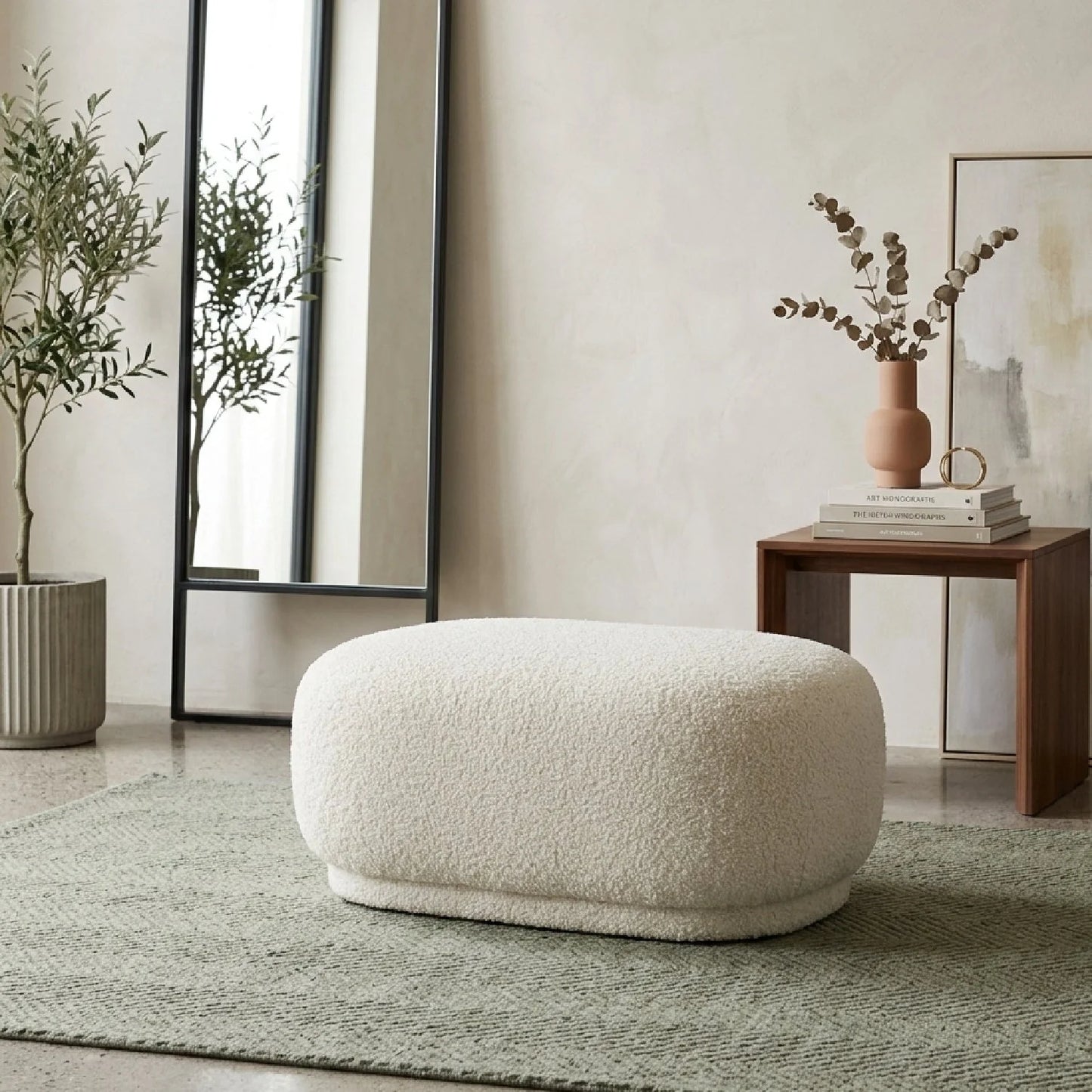 Luxury Upholstered Modern Sherpa Ottoman European Style for Villa