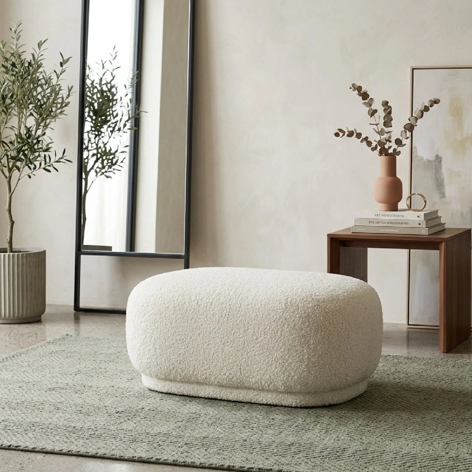 Luxury Upholstered Modern Sherpa Ottoman European Style for Villa