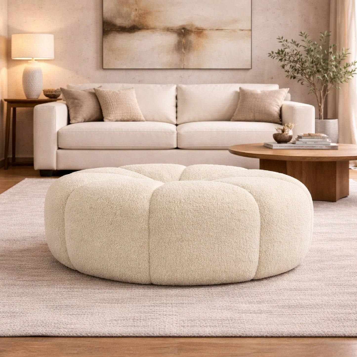 Luxury Upholstered Modern Sherpa Ottoman European Style for Villa