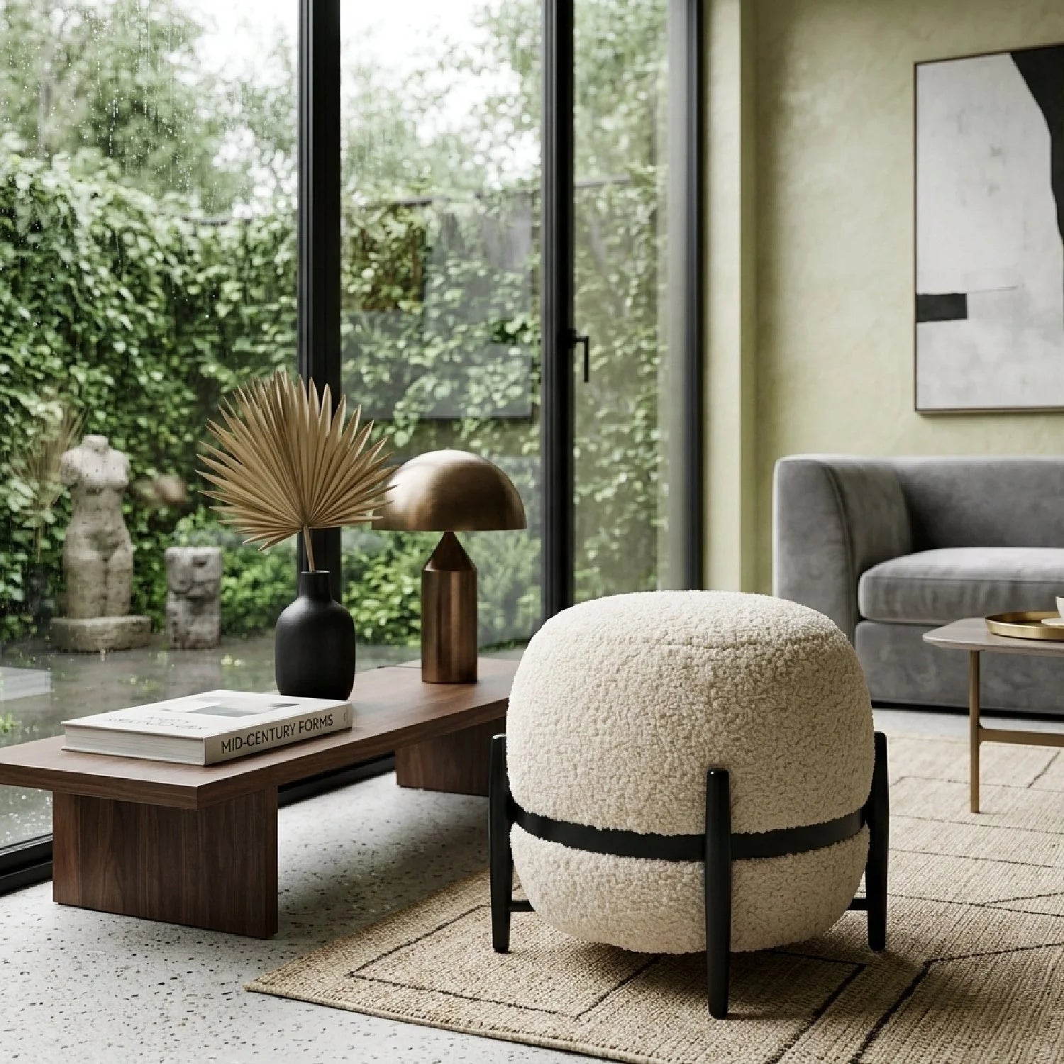Luxury Upholstered Modern Sherpa Ottoman European Style for Villa