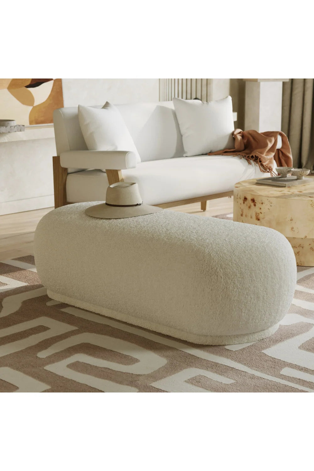 Luxury Upholstered Modern Sherpa Ottoman European Style for Villa