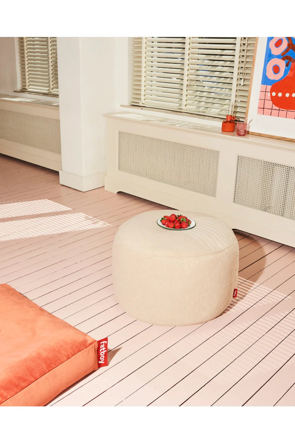 Luxury Upholstered Modern Sherpa Pouf European Style for Villa