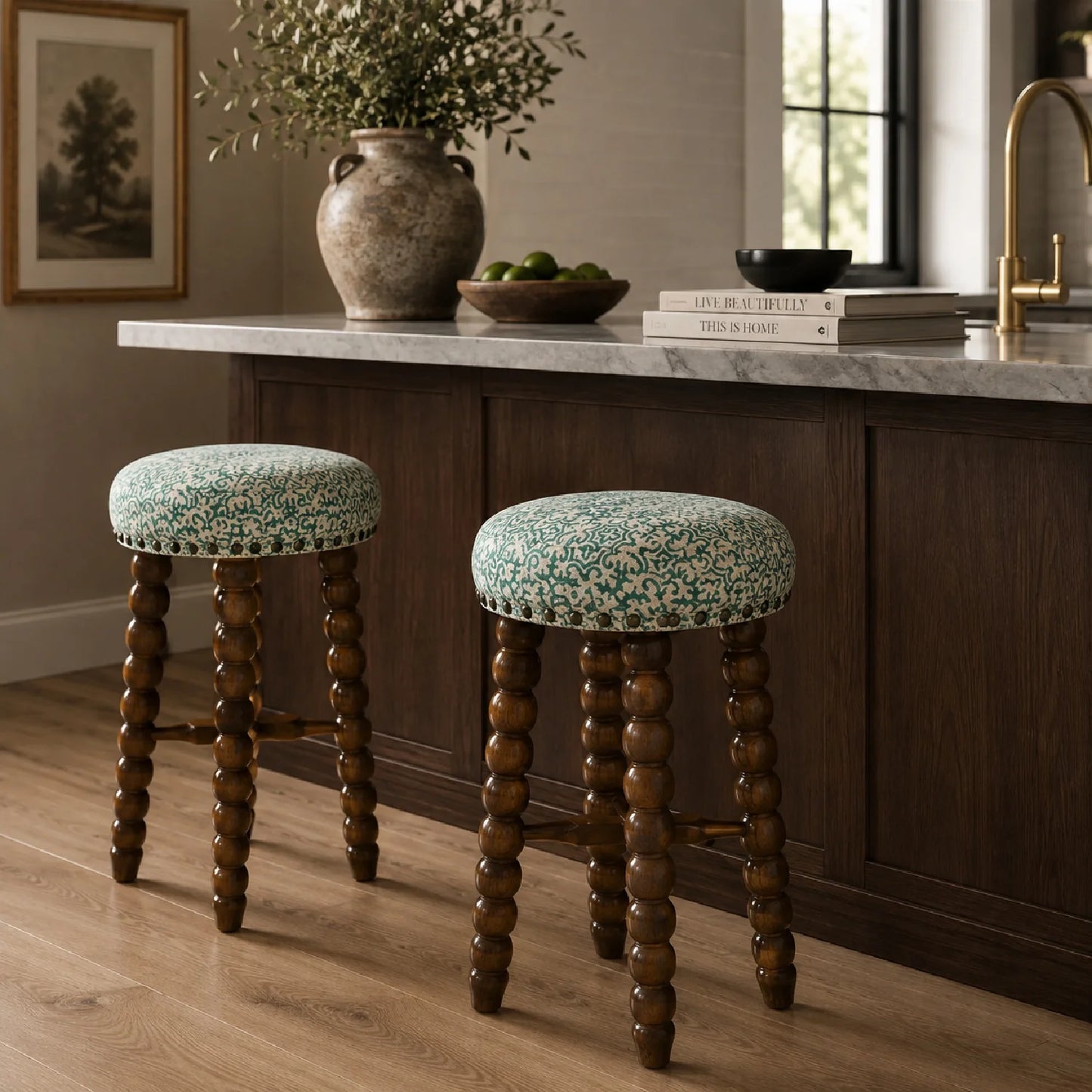 Luxury Upholstered Modern Spindle Bar Stool European Style for Villa