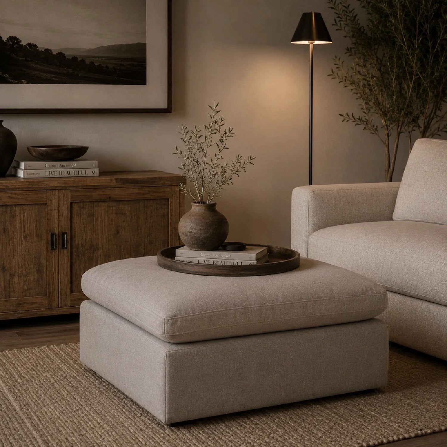 Luxury Upholstered Modern Square Ottoman European Style for Villa