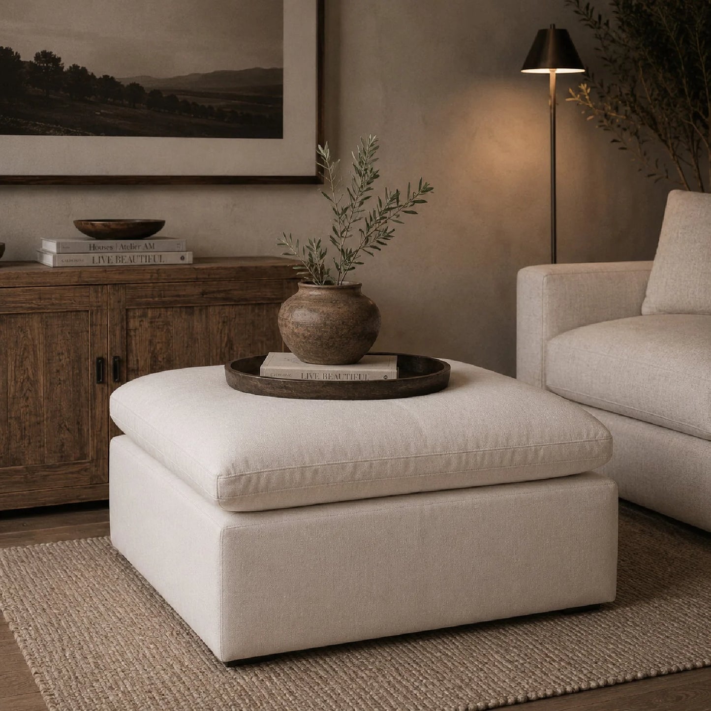 Luxury Upholstered Modern Square Ottoman European Style for Villa