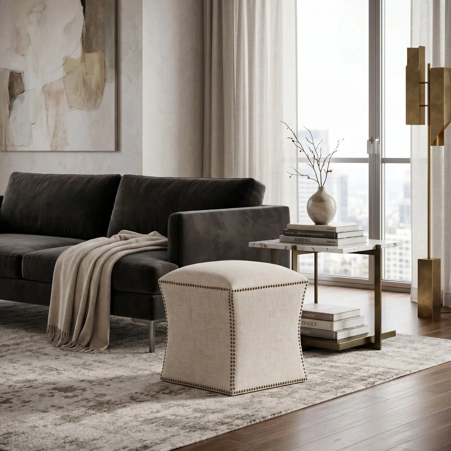 Luxury Upholstered Modern Square Ottoman European Style for Villa