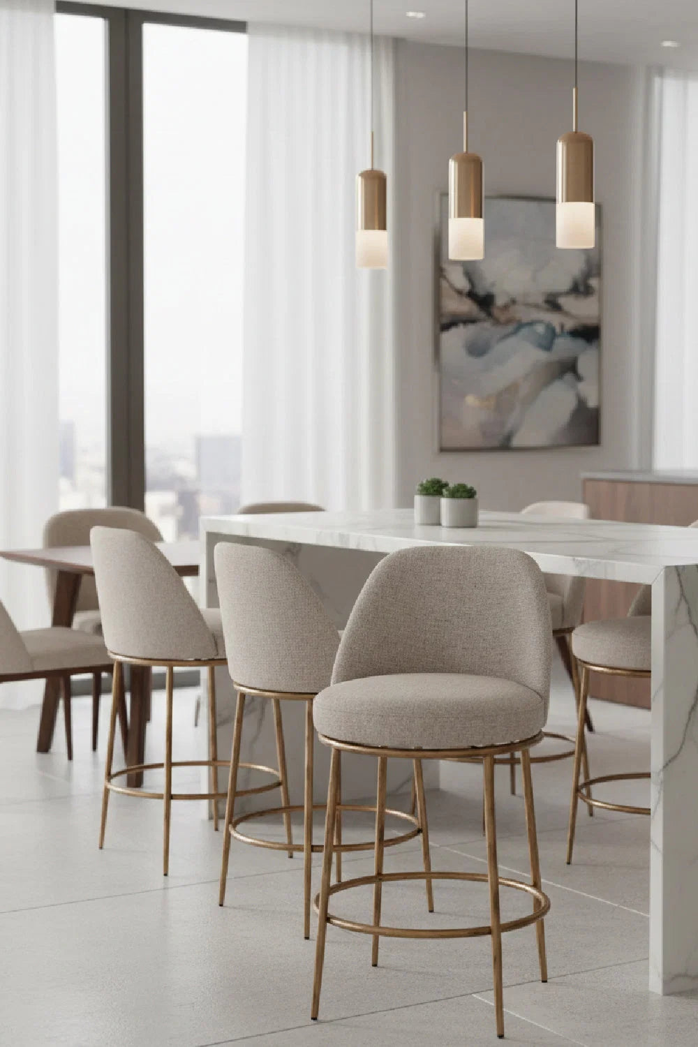 Luxury Upholstered Modern Swivel Counter Stool European Style for Villa