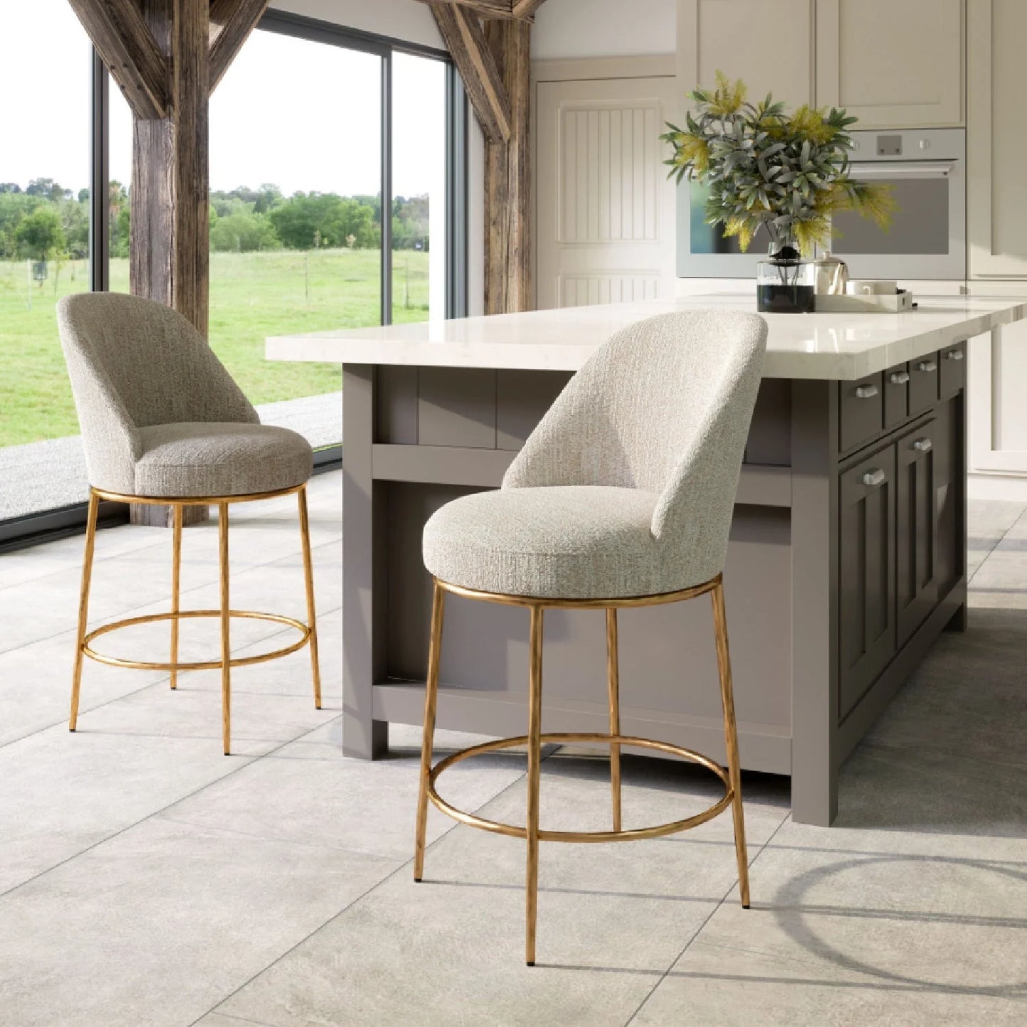 Luxury Upholstered Modern Swivel Counter Stool European Style for Villa
