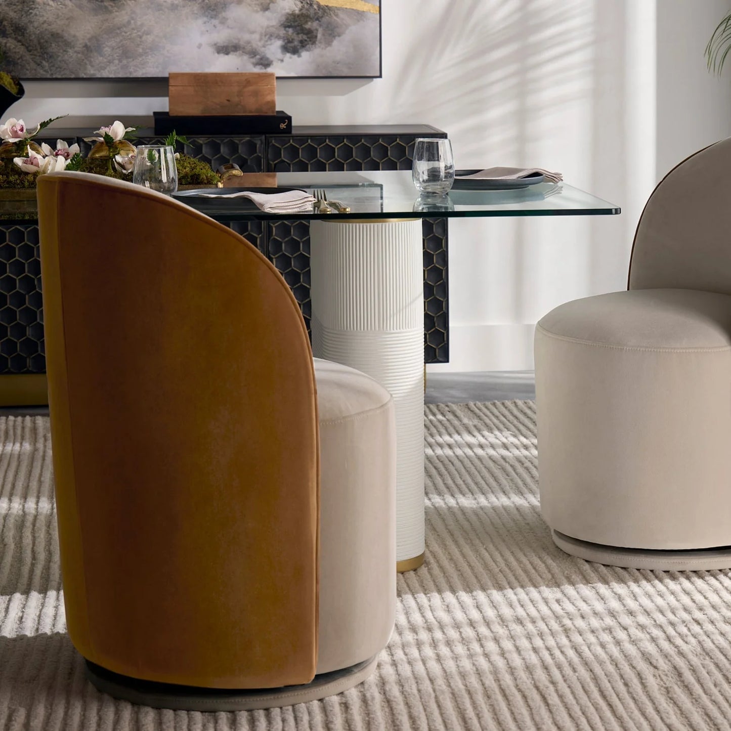 Luxury Upholstered Modern Swivel Dining Chair European Style for Villa