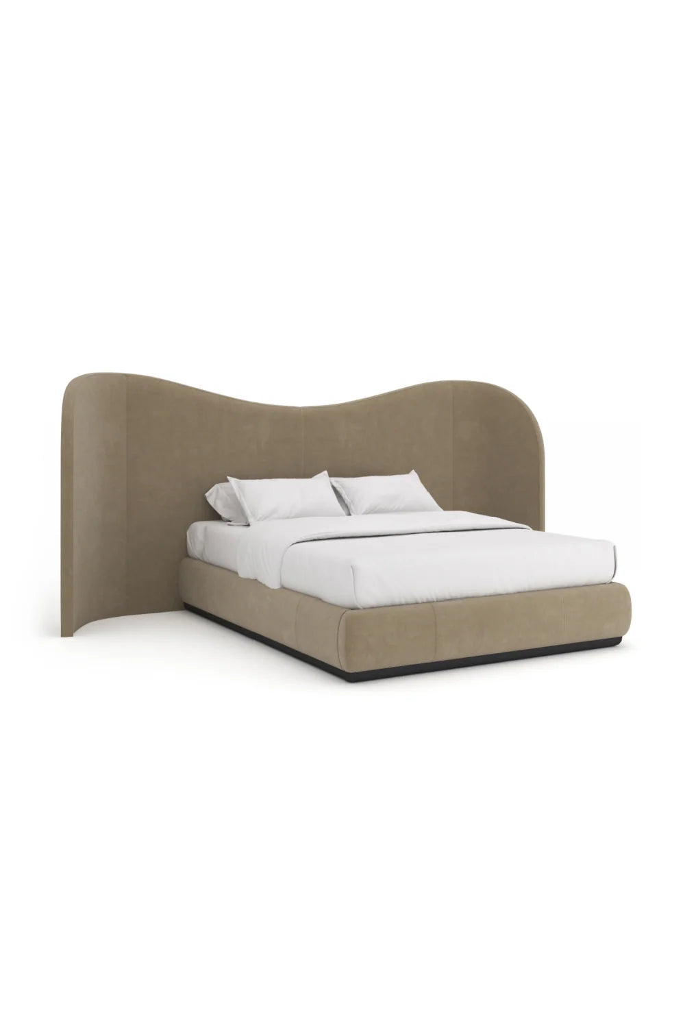 Luxury Upholstered Modern Taupe Velvet Bed European Style for Villa