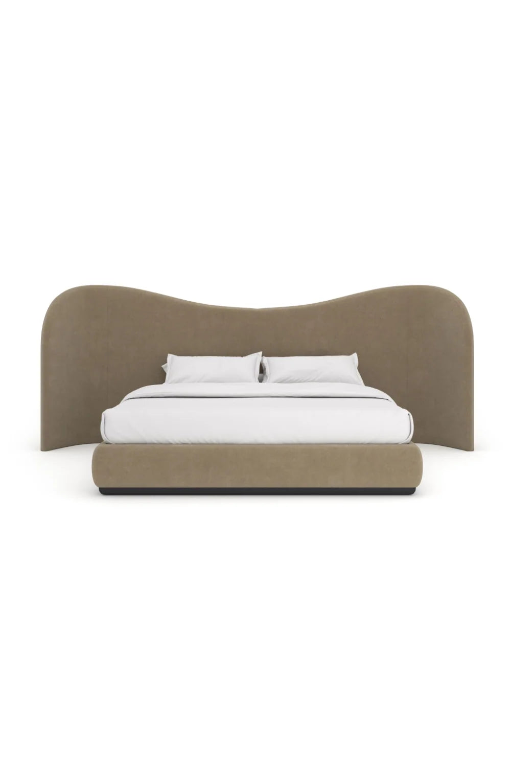 Luxury Upholstered Modern Taupe Velvet Bed European Style for Villa