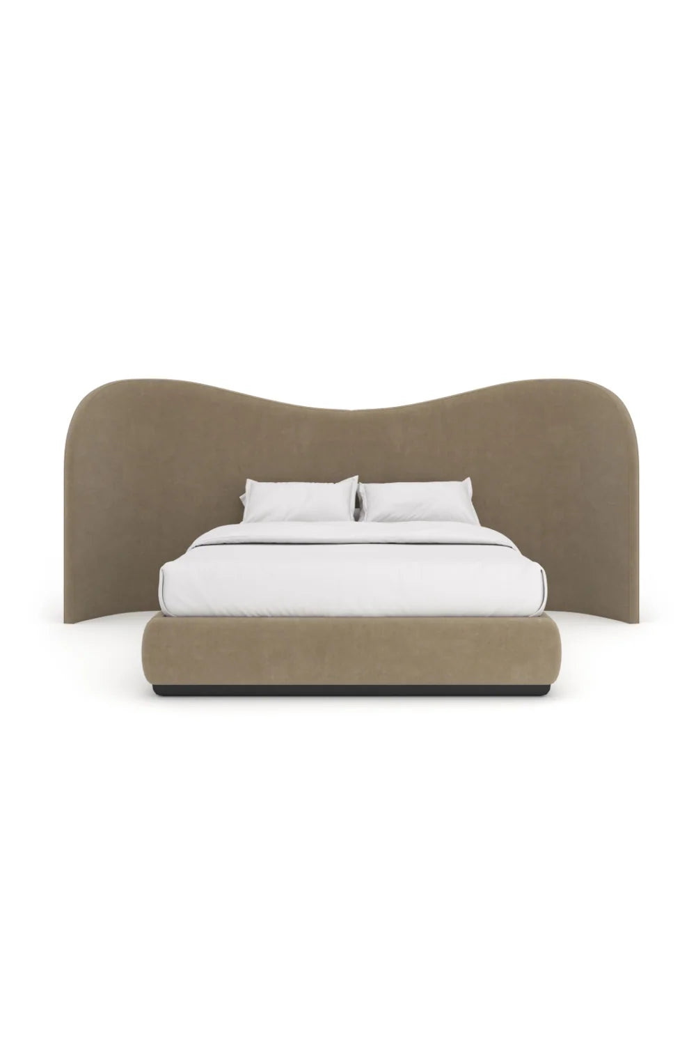 Luxury Upholstered Modern Taupe Velvet Bed European Style for Villa