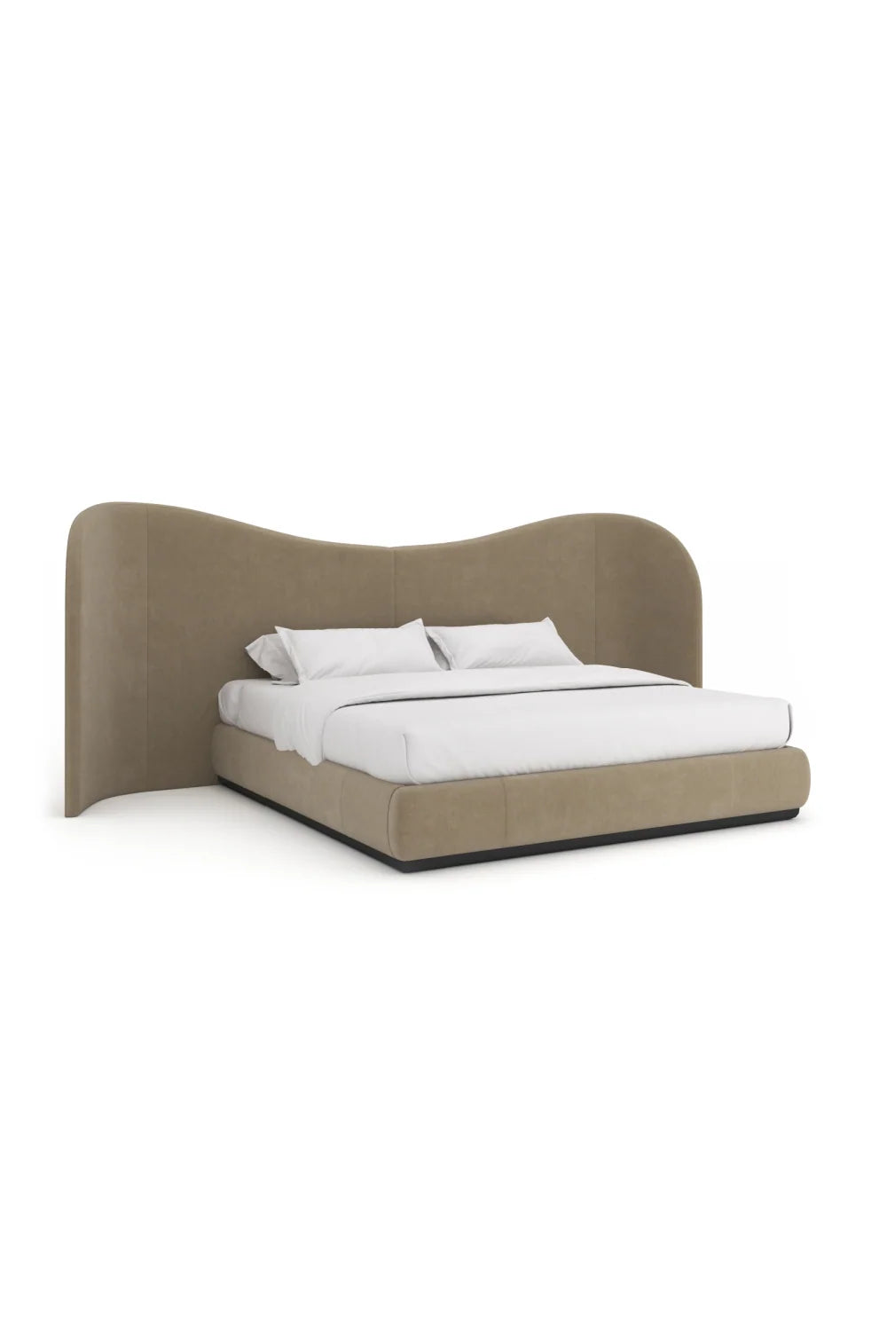 Luxury Upholstered Modern Taupe Velvet Bed European Style for Villa