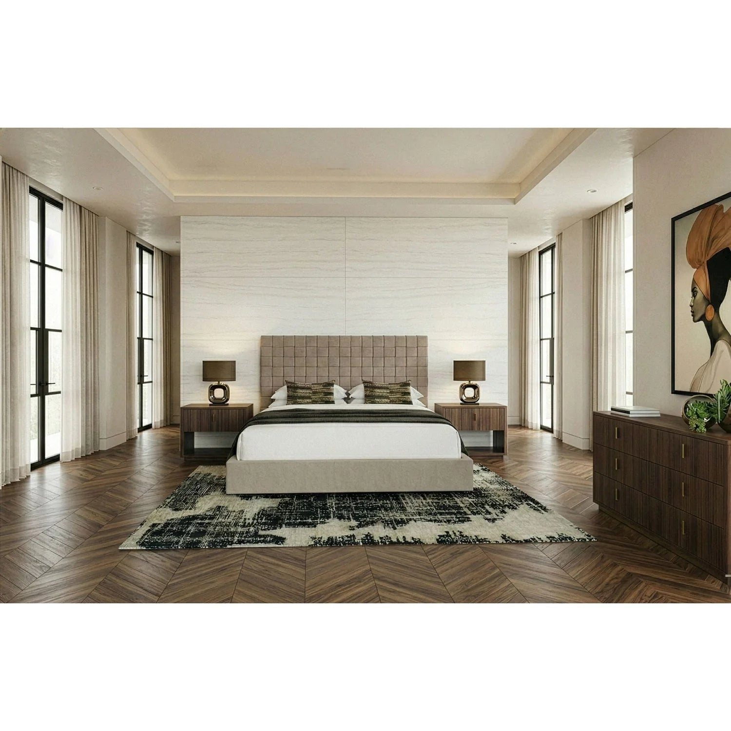 Luxury Upholstered Modern Taupe Woven Bed European Style for Villa