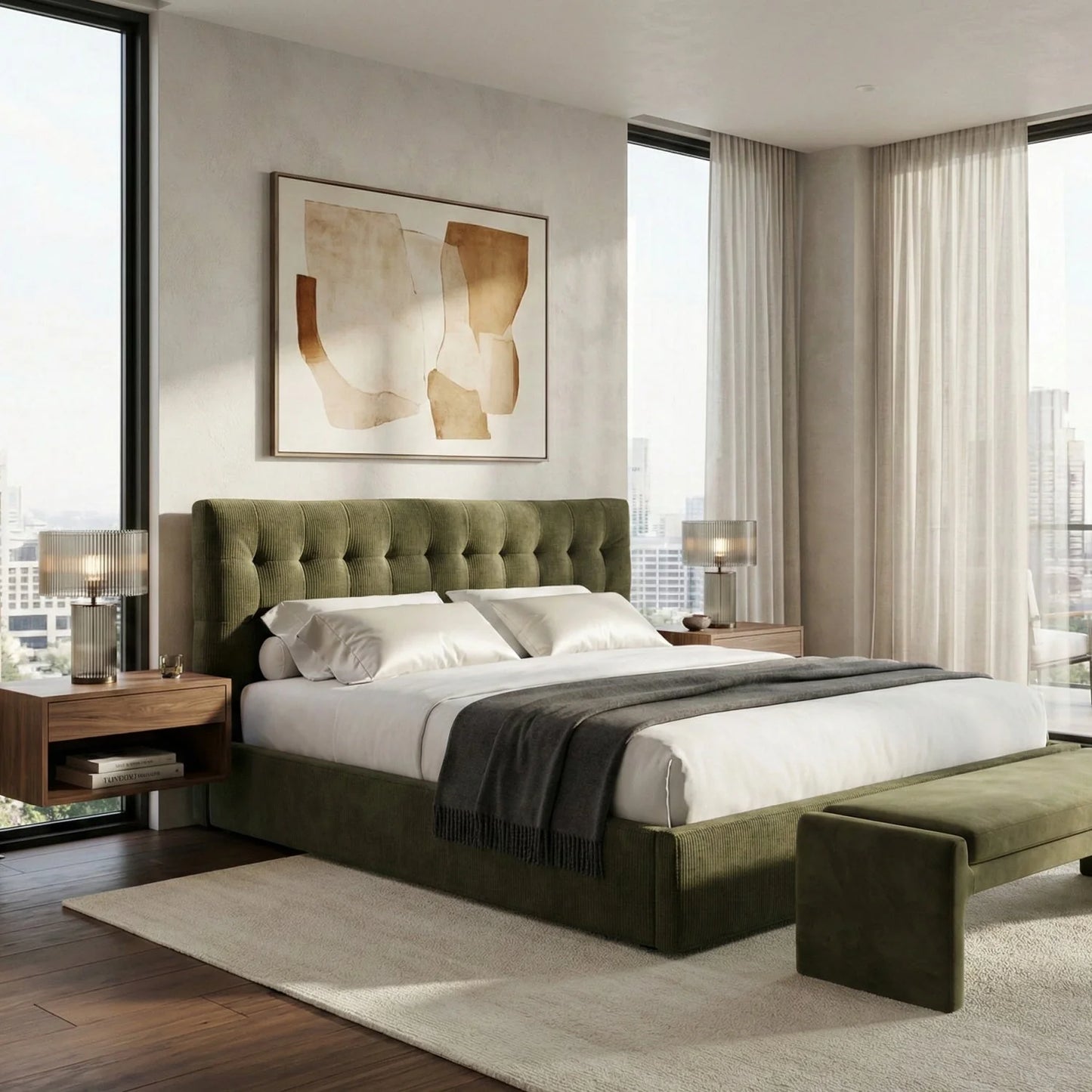 Luxury Upholstered Modern Tufted Storage Bed European Style for Villa