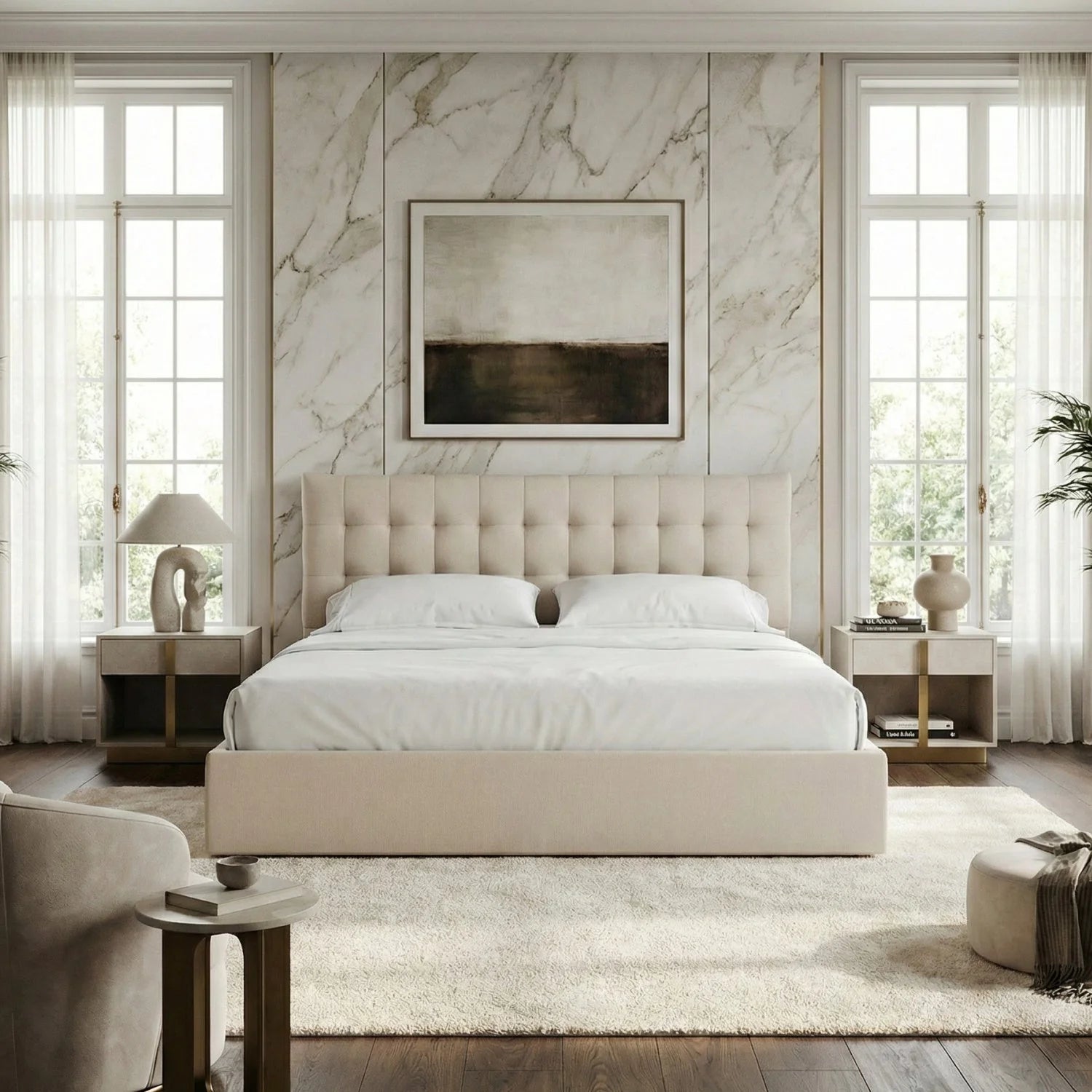 Luxury Upholstered Modern Tufted Storage Bed European Style for Villa