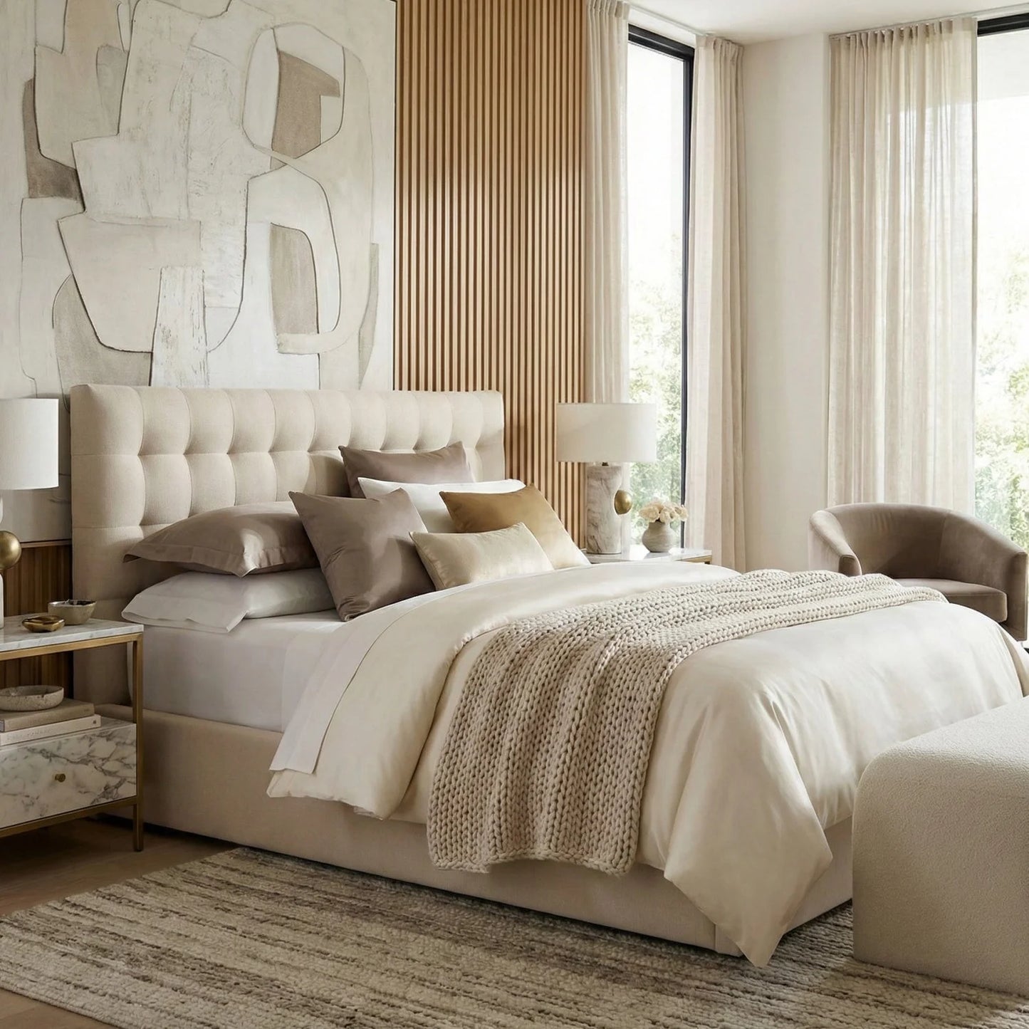 Luxury Upholstered Modern Tufted Storage Bed European Style for Villa