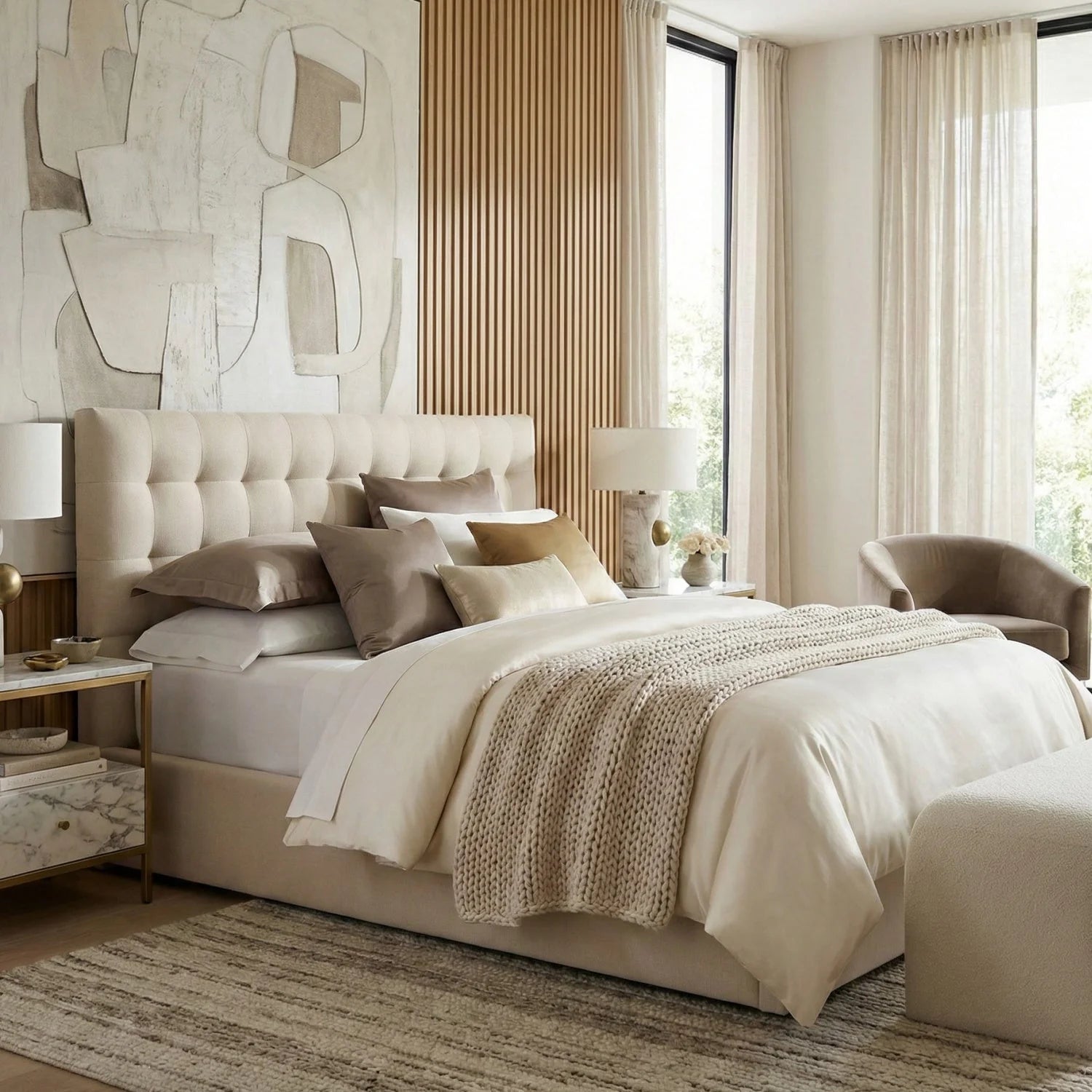 Luxury Upholstered Modern Tufted Storage Bed European Style for Villa