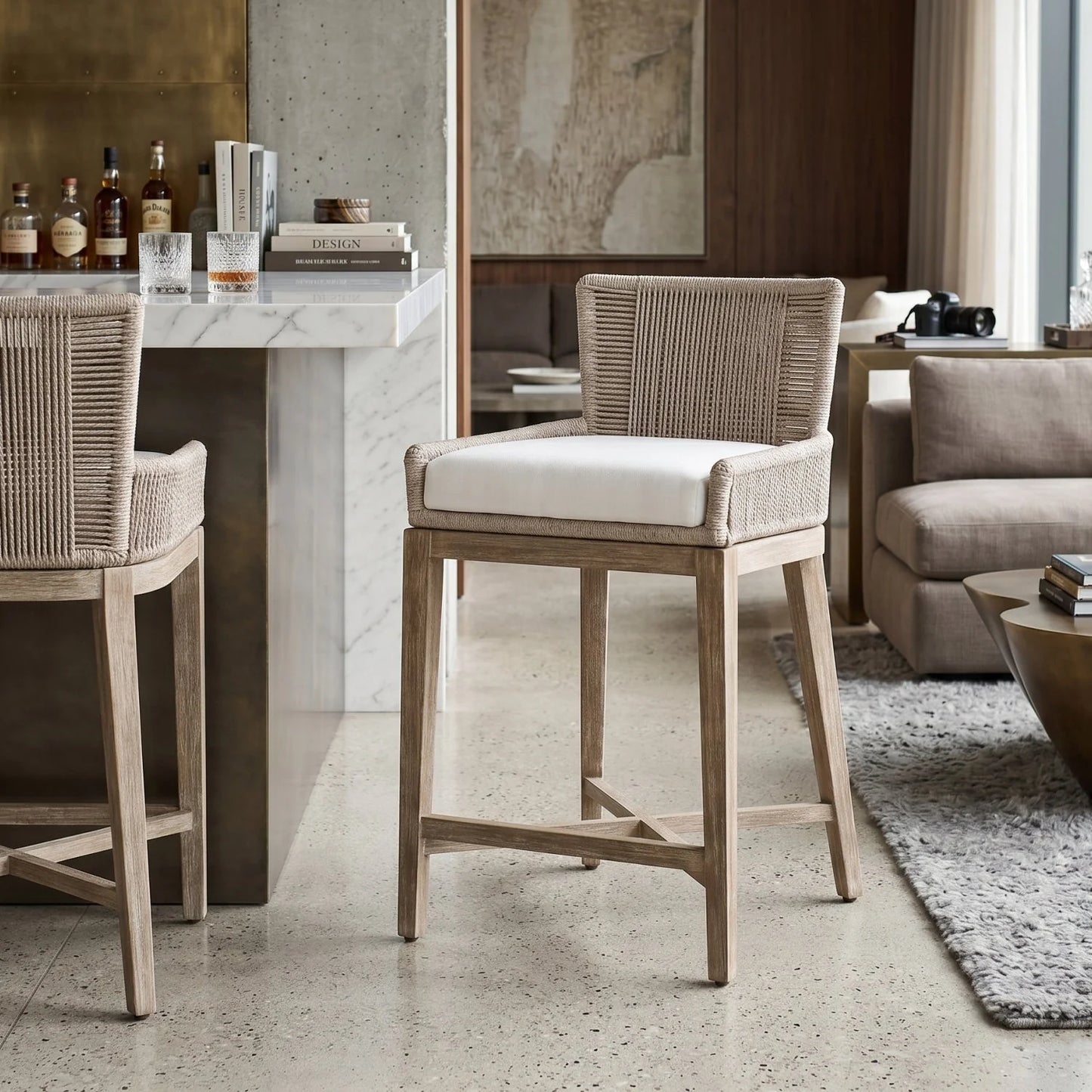 Luxury Upholstered Modern Twist Rope Counter Stool European Style for Villa