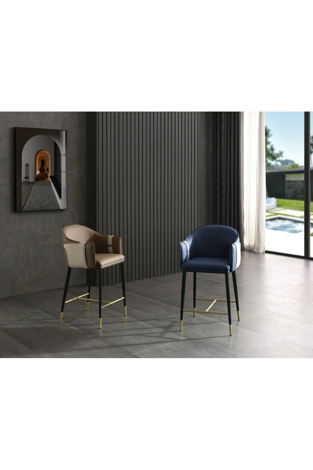 Luxury Upholstered Modern Vegan Leather Counter Chair European Style for Villa